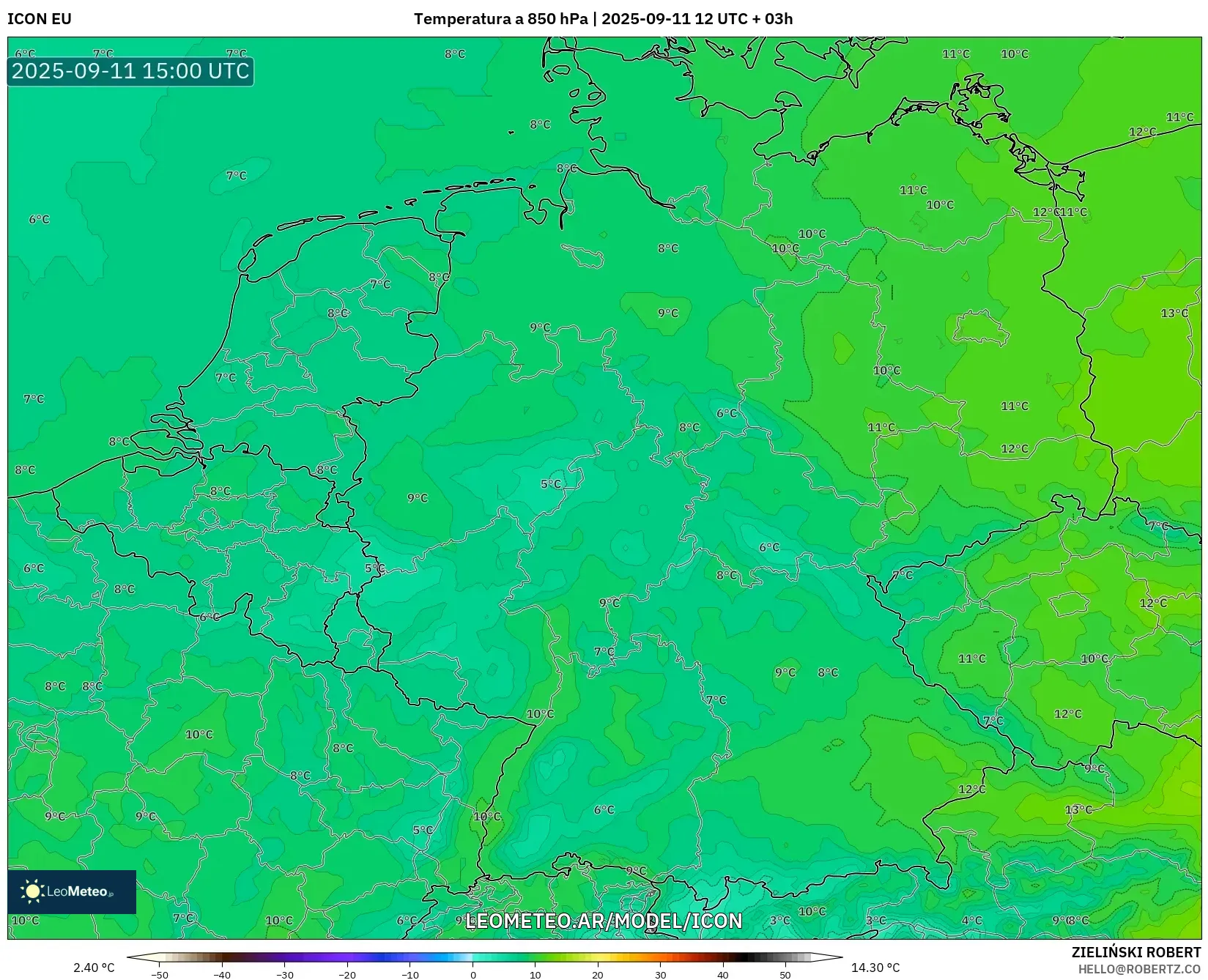 ICON model - Alemania, Temperatura a 850 hPa