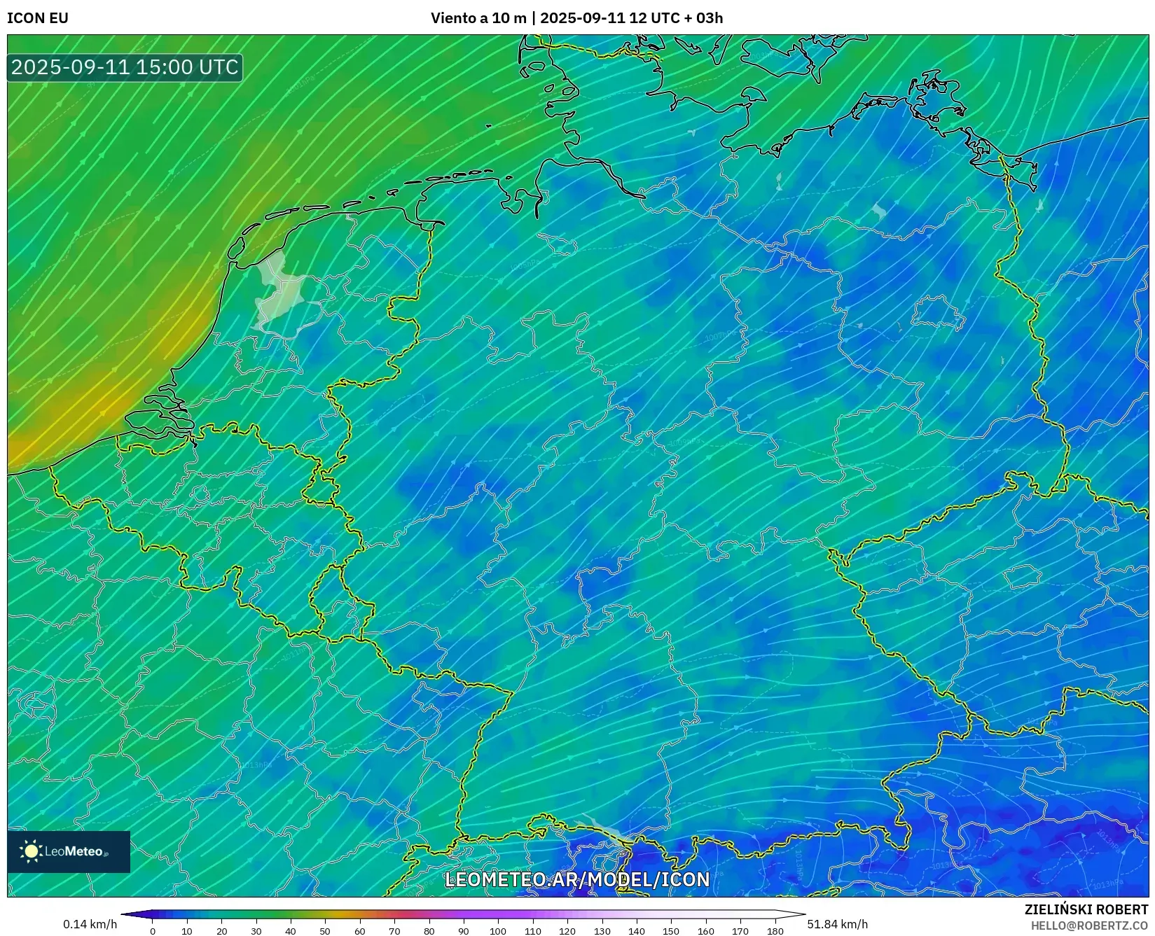 ICON model - Alemania, Viento a 10 m ICON model - Alemania, Viento a 10 m