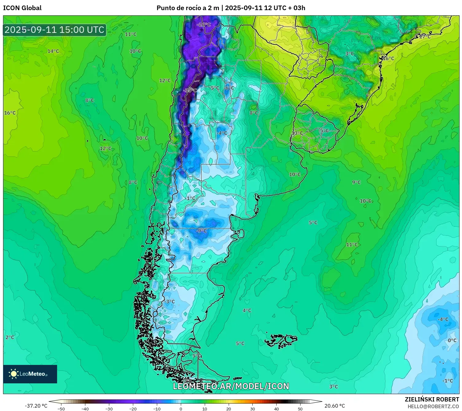 ICON model - Argentina, Punto de rocío a 2 m