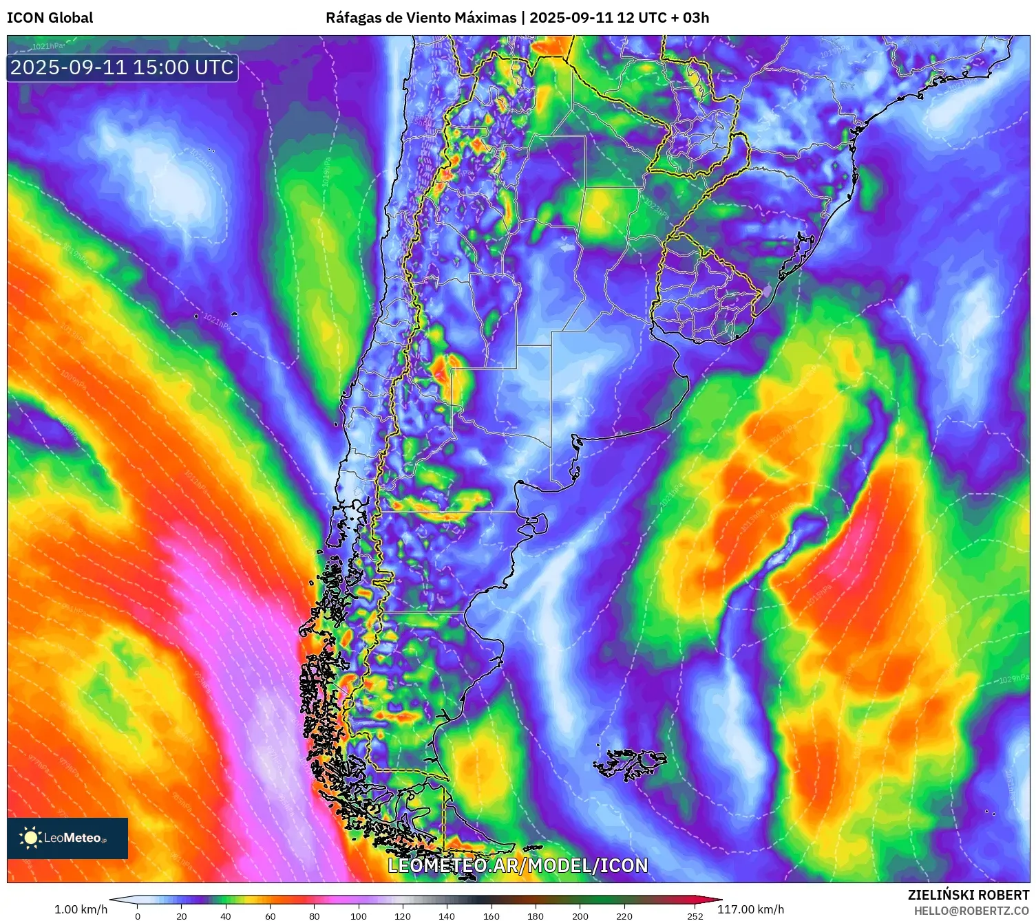 ICON model - Argentina, Ráfagas de Viento Máximas