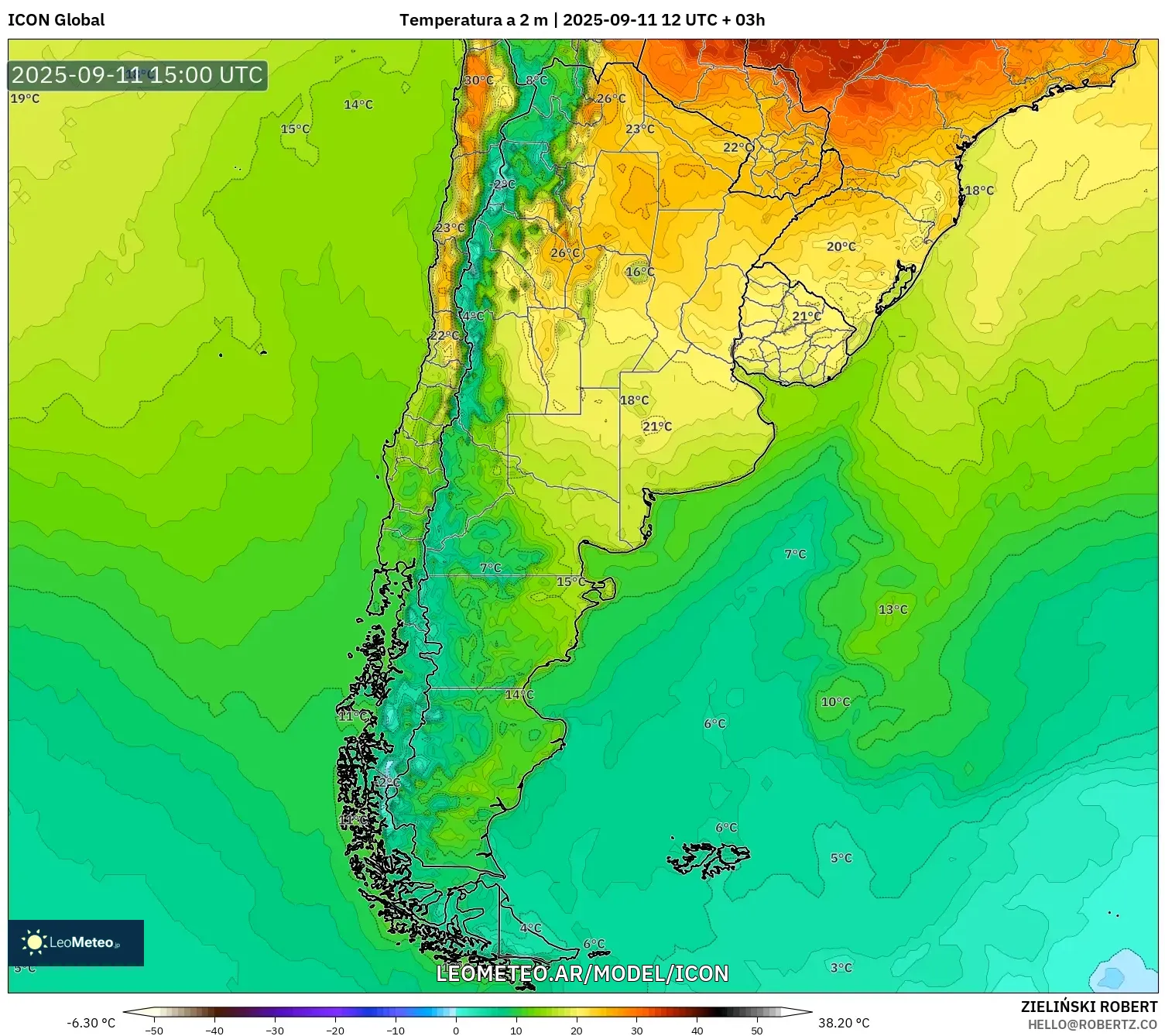 ICON model - Argentina, Temperatura a 2 m