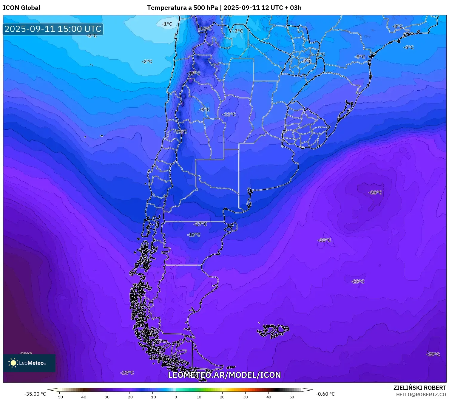 ICON model - Argentina, Temperatura a 500 hPa