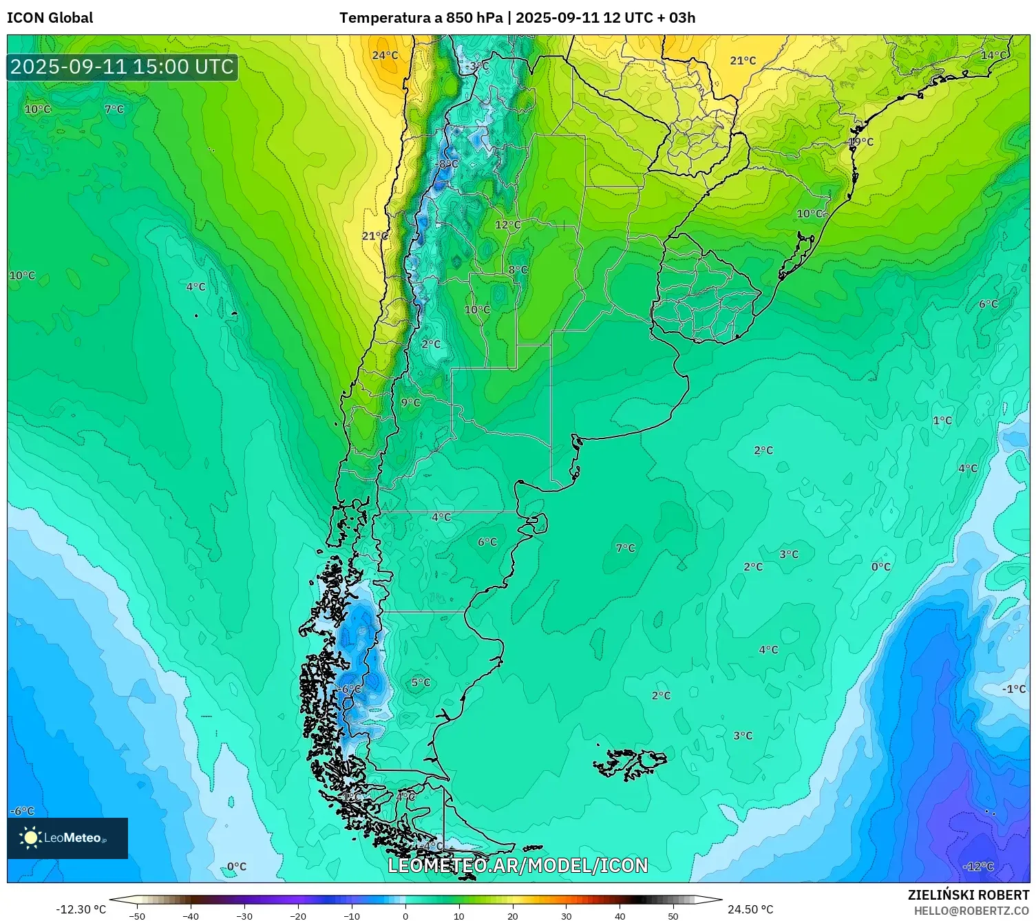 ICON model - Argentina, Temperatura a 850 hPa