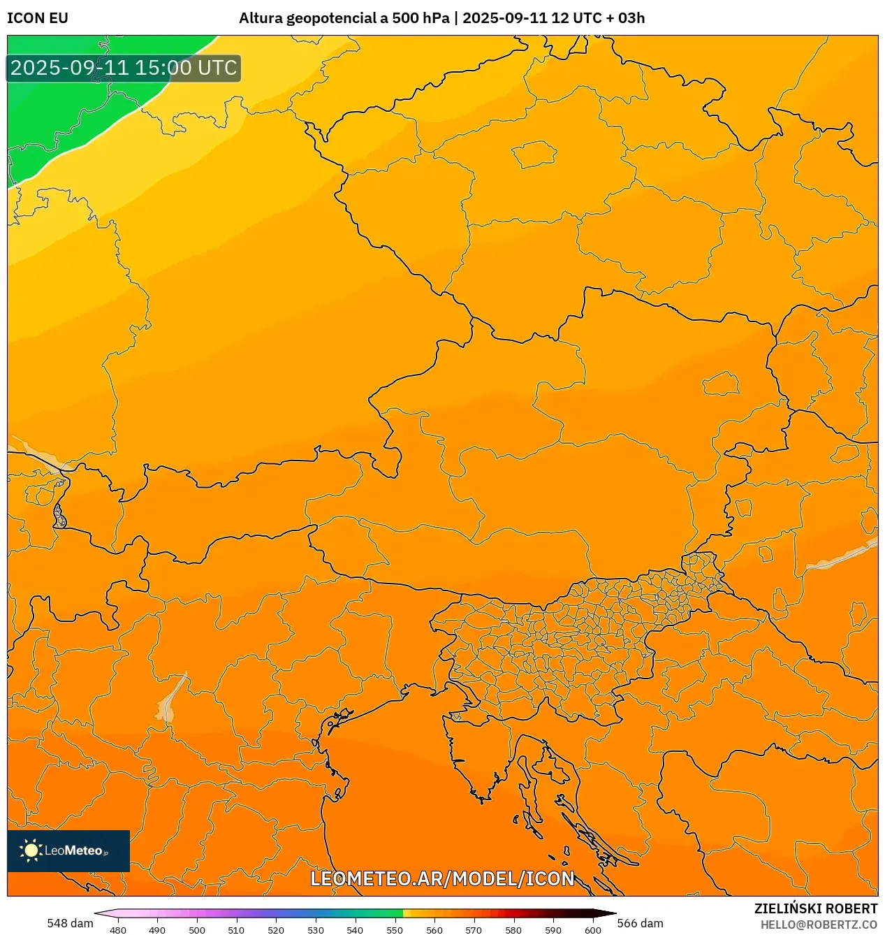 ICON model - Austria, Altura geopotencial a 500 hPa