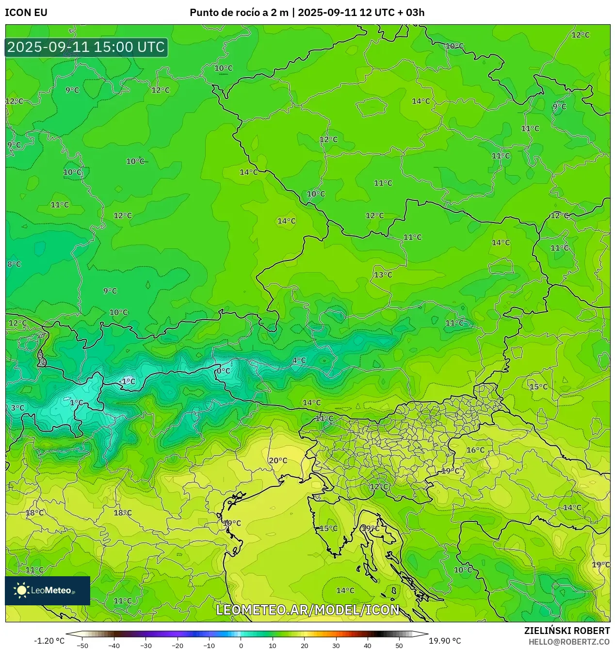 ICON model - Austria, Punto de rocío a 2 m