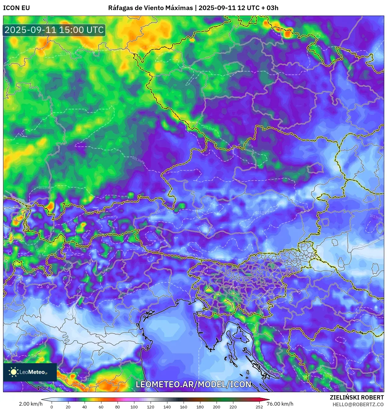 ICON model - Austria, Ráfagas de Viento Máximas