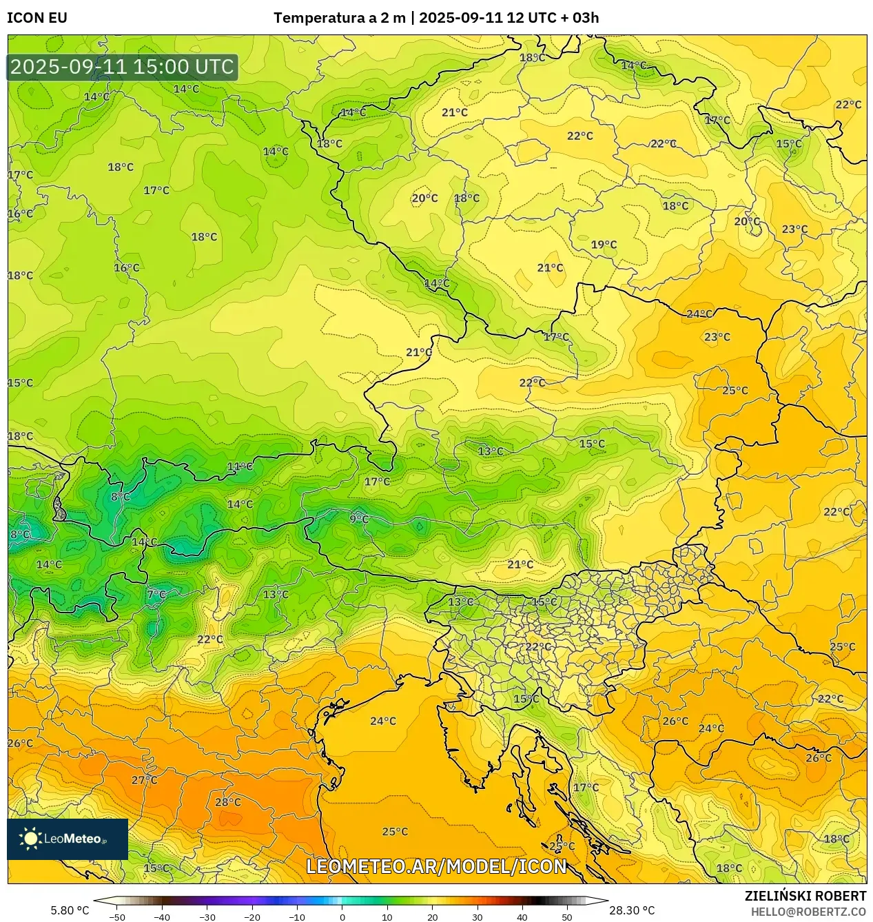 ICON model - Austria, Temperatura a 2 m