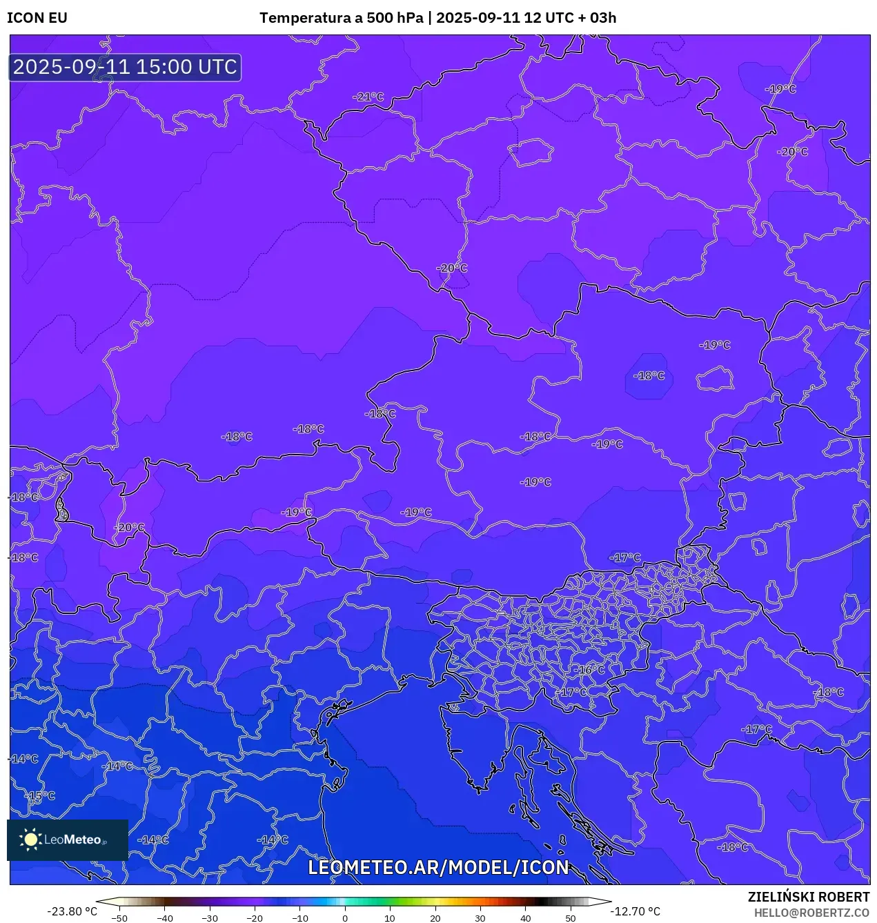 ICON model - Austria, Temperatura a 500 hPa