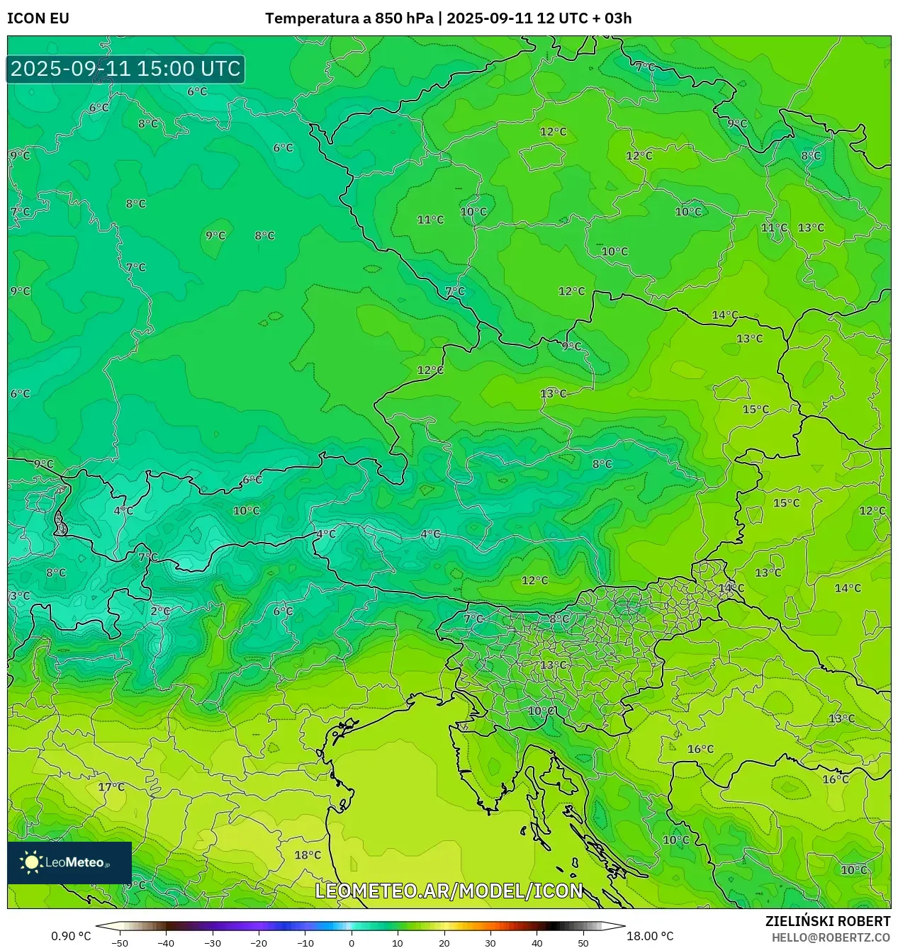 ICON model - Austria, Temperatura a 850 hPa ICON model - Austria, Temperatura a 850 hPa