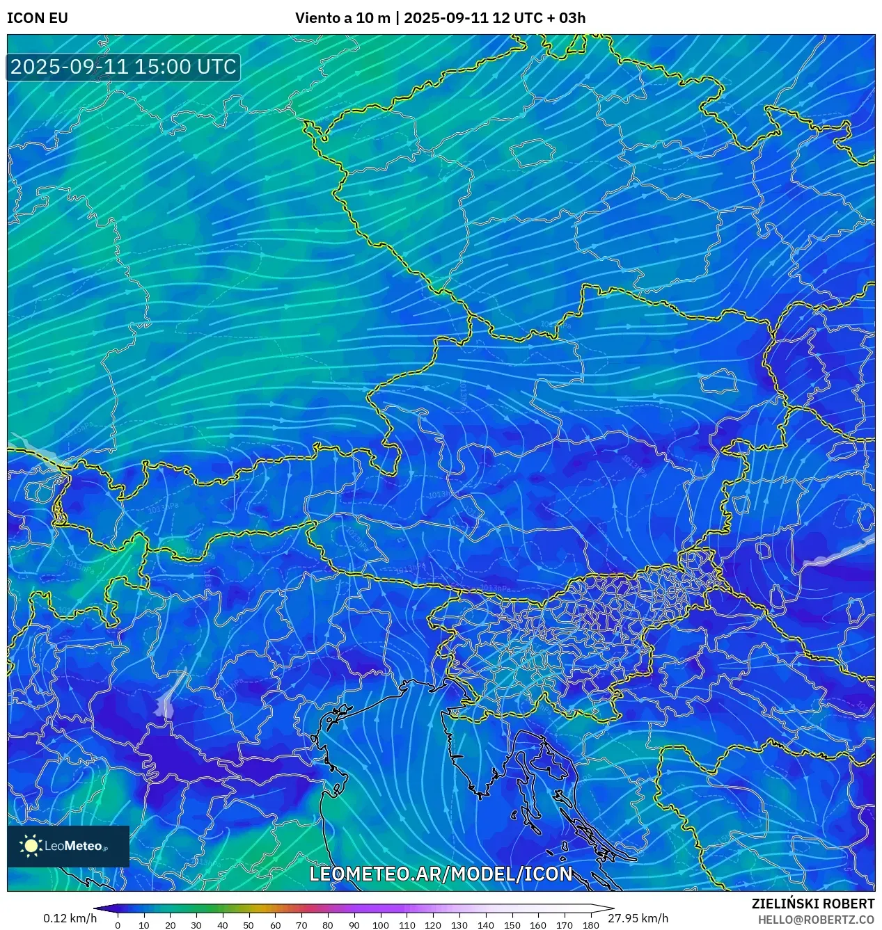 ICON model - Austria, Viento a 10 m
