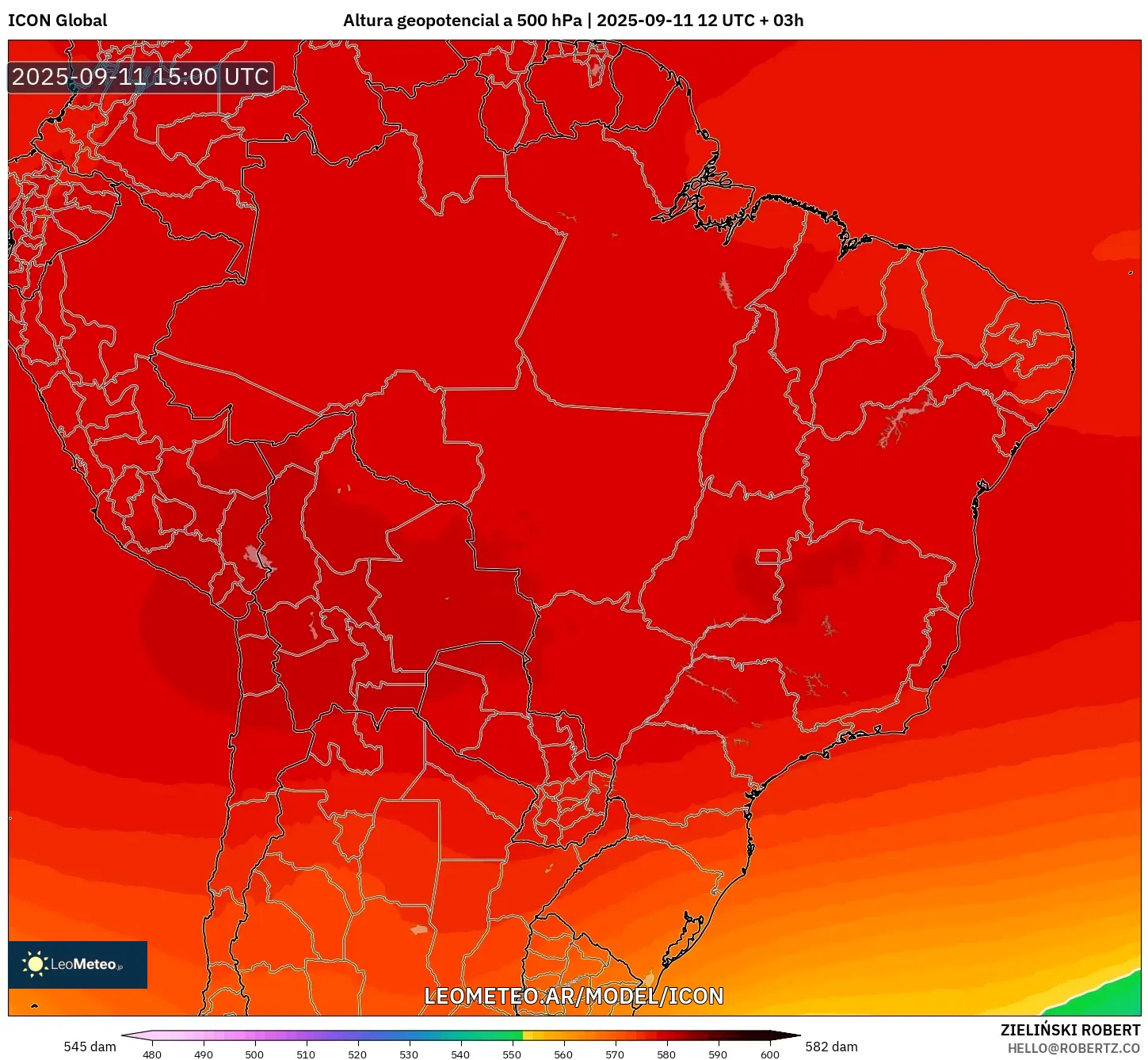 ICON model - Brasil, Altura geopotencial a 500 hPa
