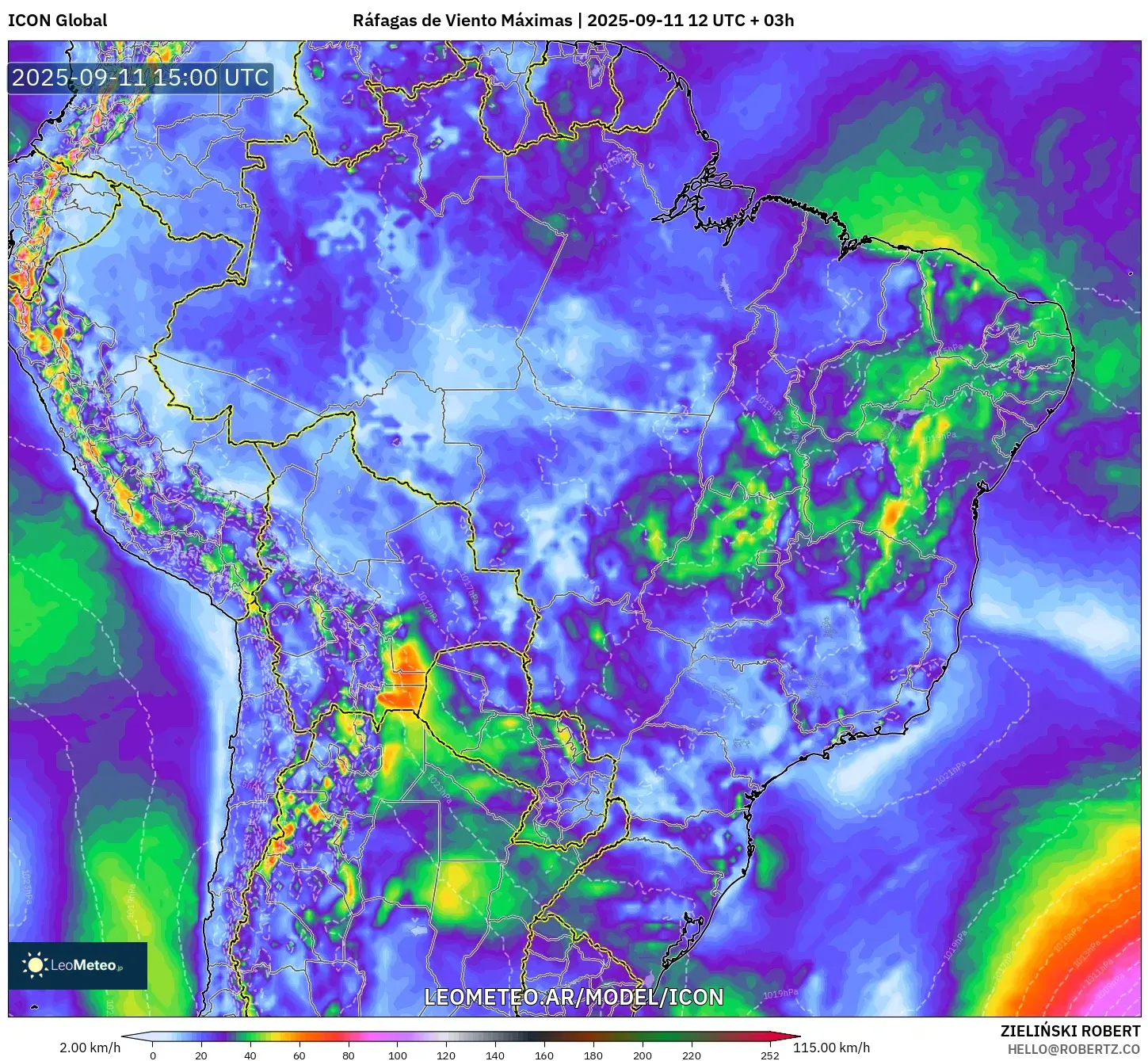ICON model - Brasil, Ráfagas de Viento Máximas