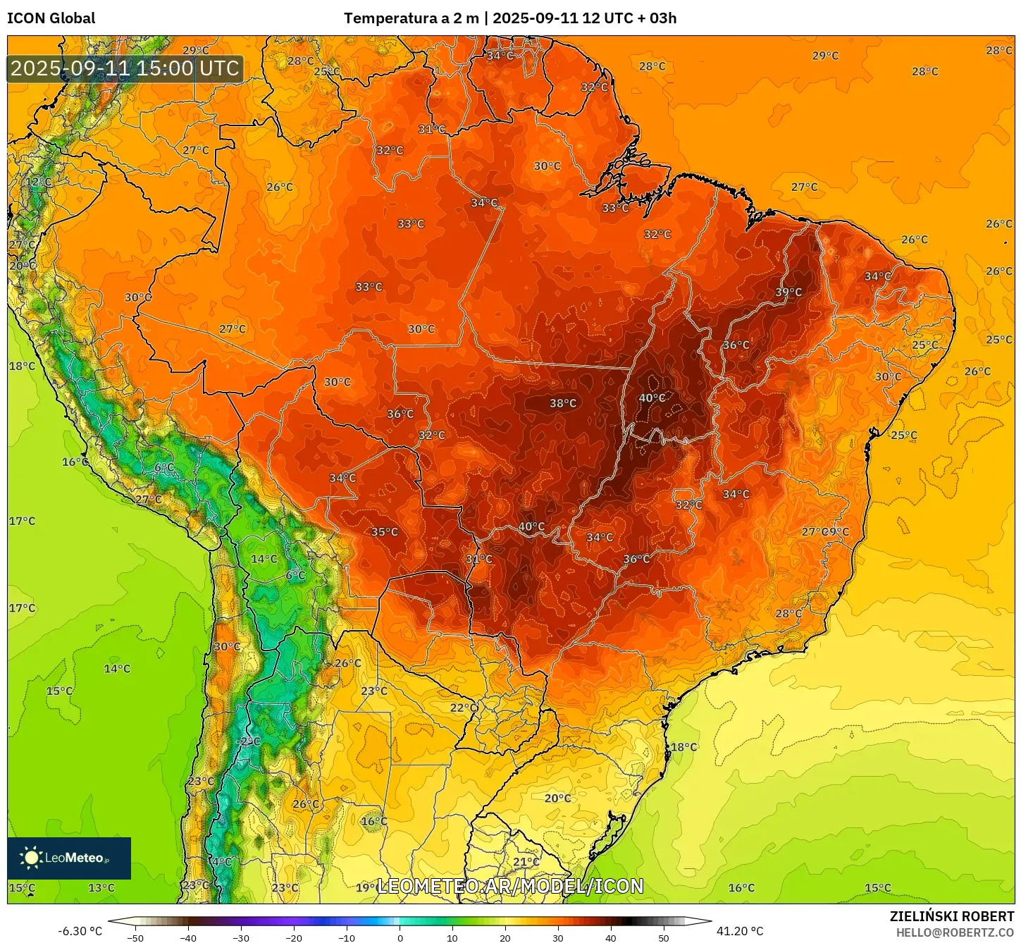 ICON model - Brasil, Temperatura a 2 m