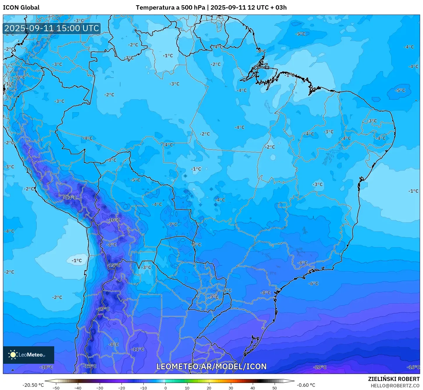 ICON model - Brasil, Temperatura a 500 hPa