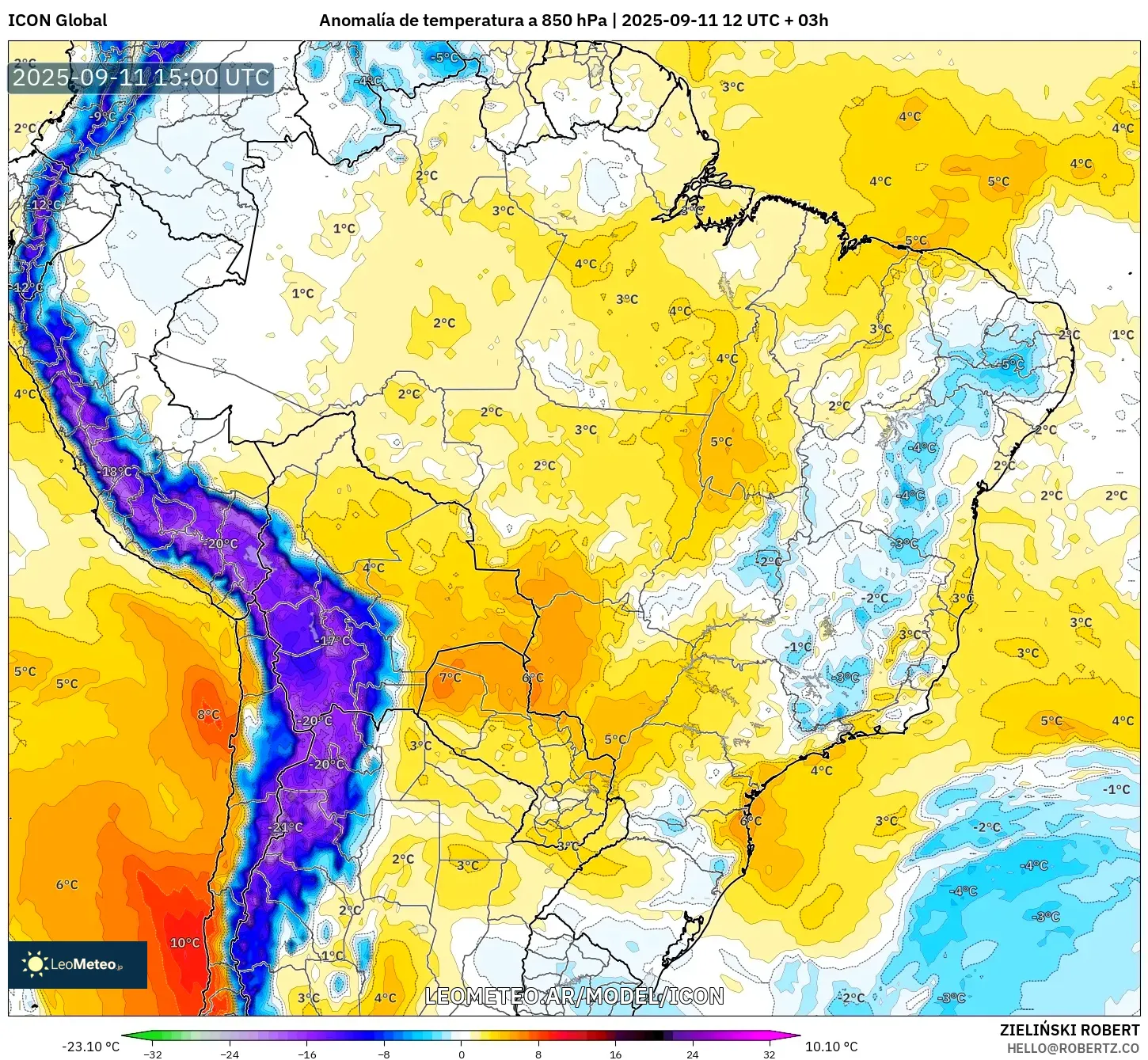 ICON model - Brasil, Anomalía de temperatura a 850 hPa