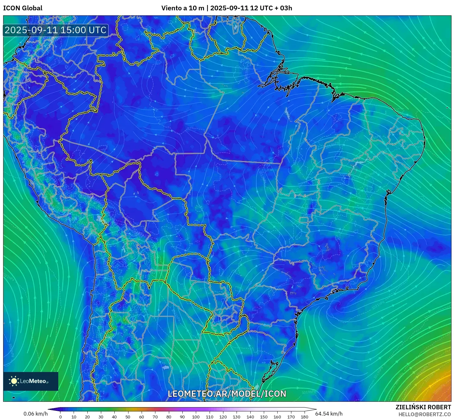 ICON model - Brasil, Viento a 10 m