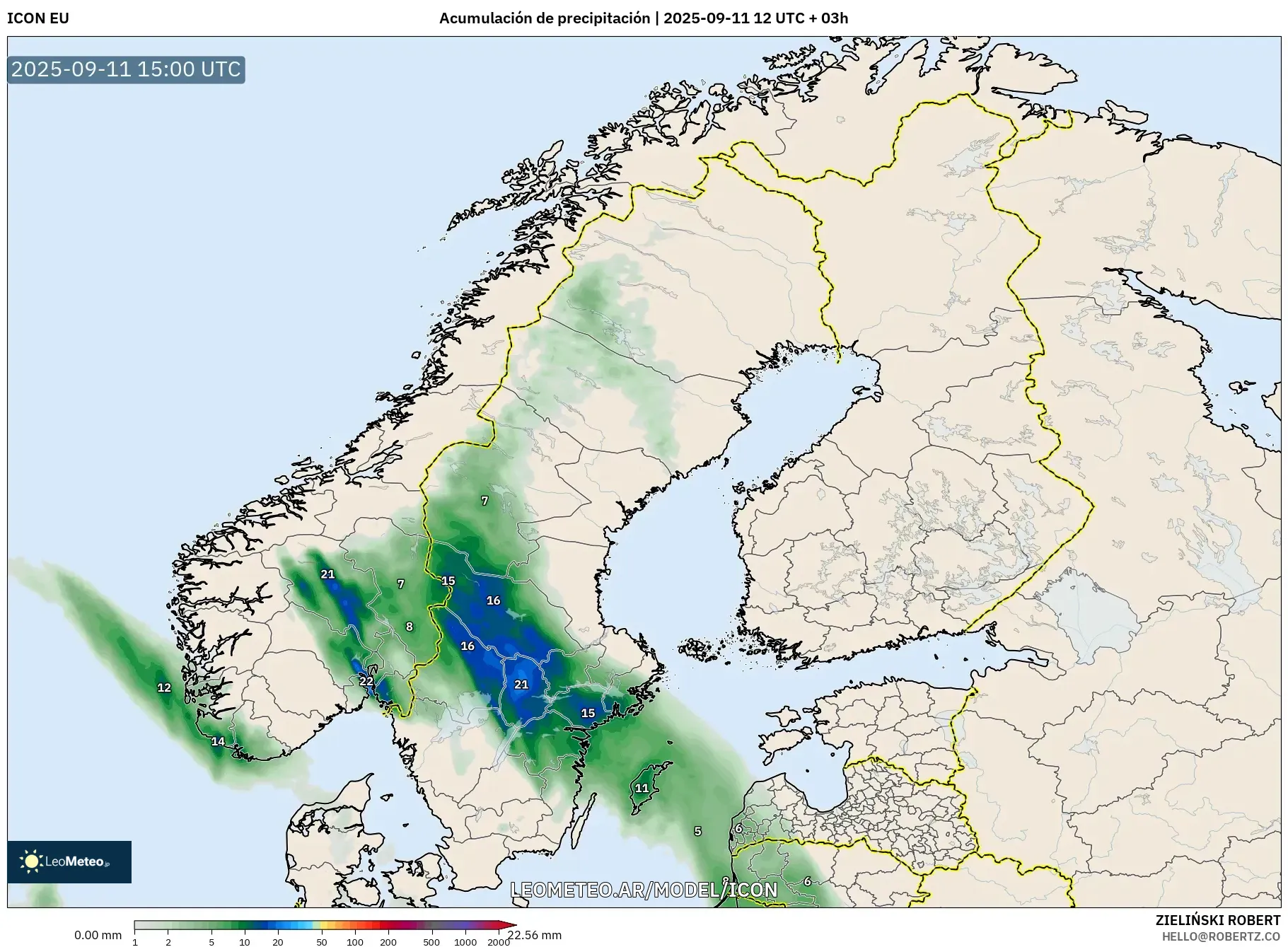 ICON model - Escandinavia, Acumulación de precipitación