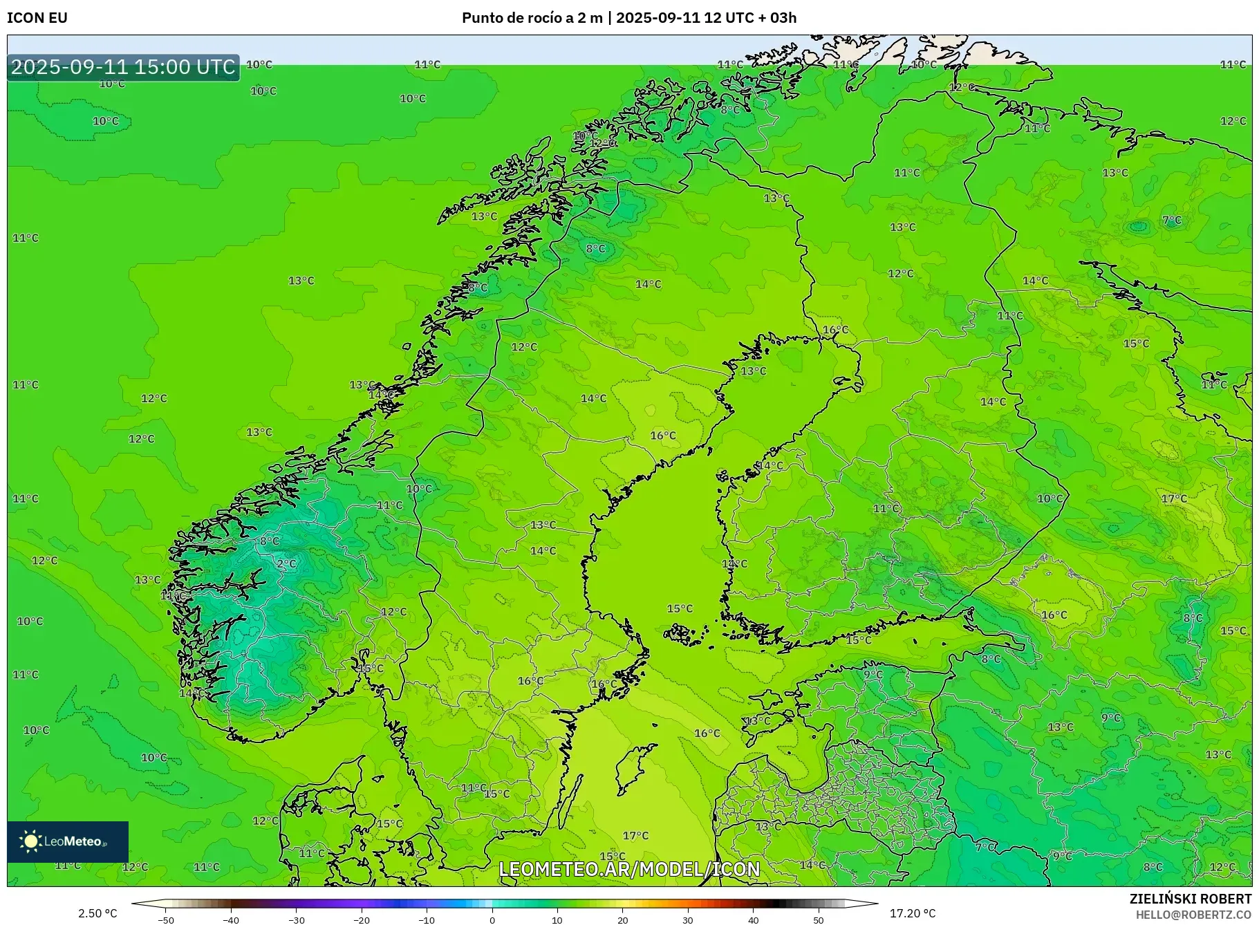 ICON model - Escandinavia, Punto de rocío a 2 m