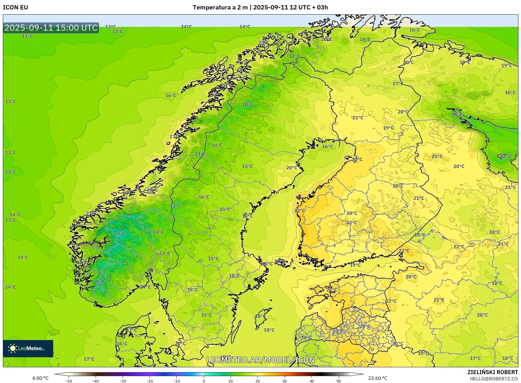 ICON model - Escandinavia, Temperatura a 2 m