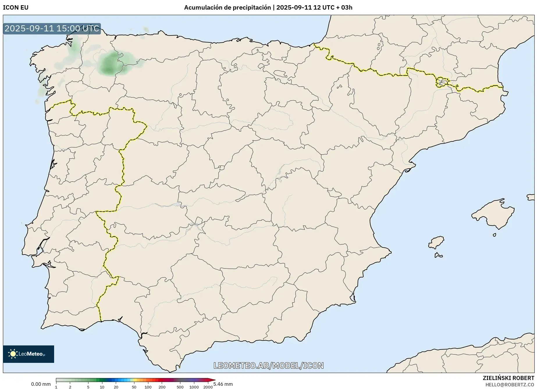ICON model - España, Acumulación de precipitación