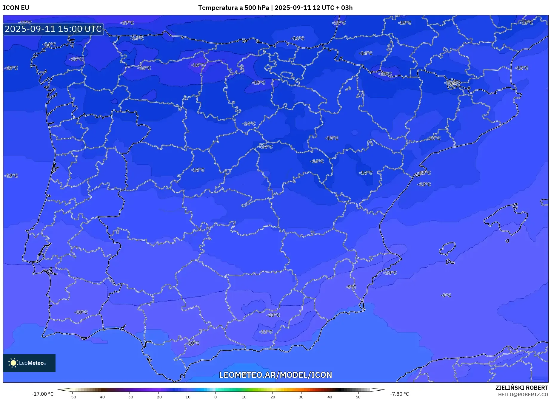 ICON model - España, Temperatura a 500 hPa
