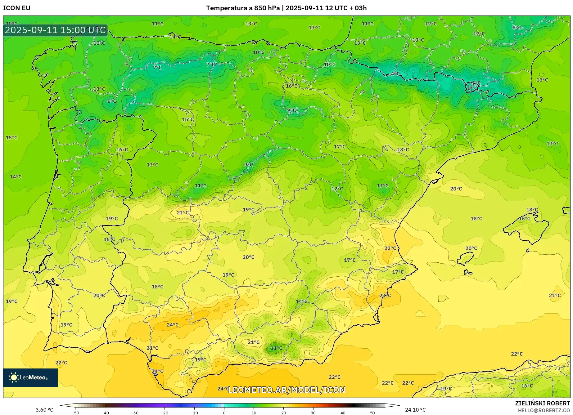 ICON model - España, Temperatura a 850 hPa