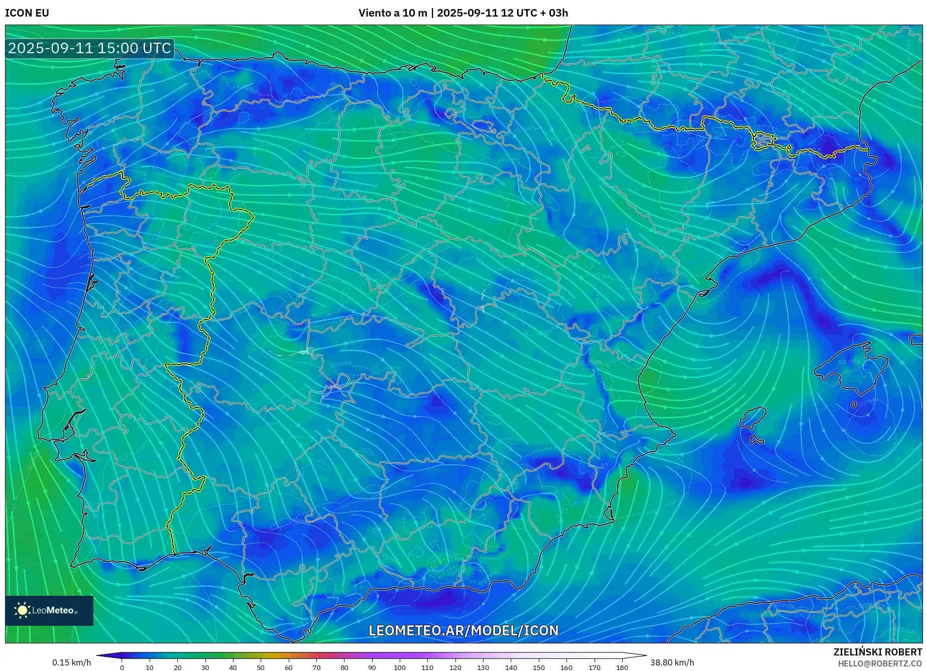 ICON model - España, Viento a 10 m