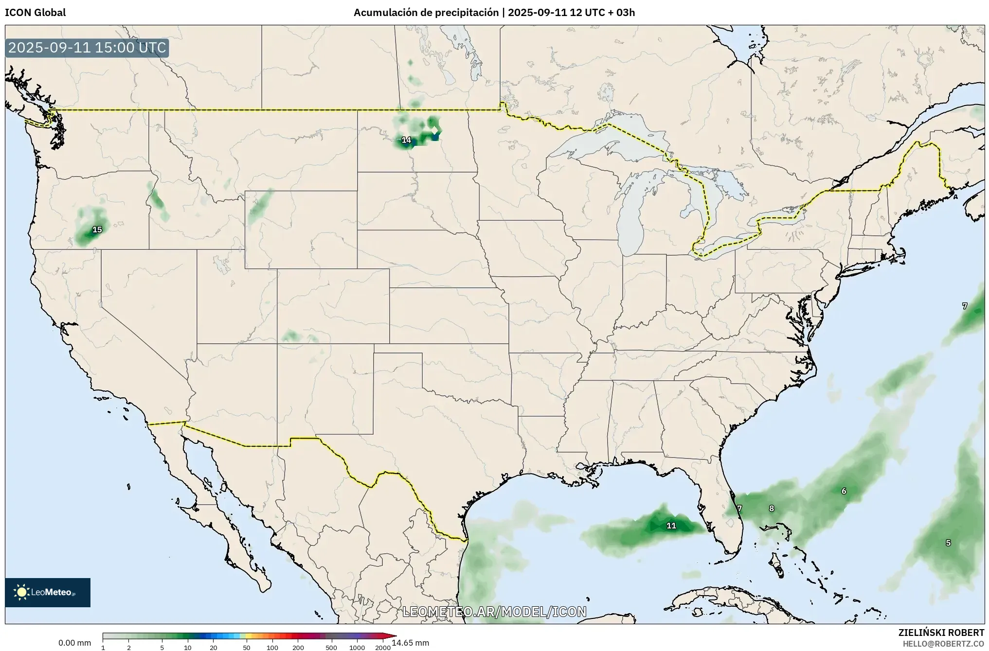 ICON model - Estados Unidos, Acumulación de precipitación