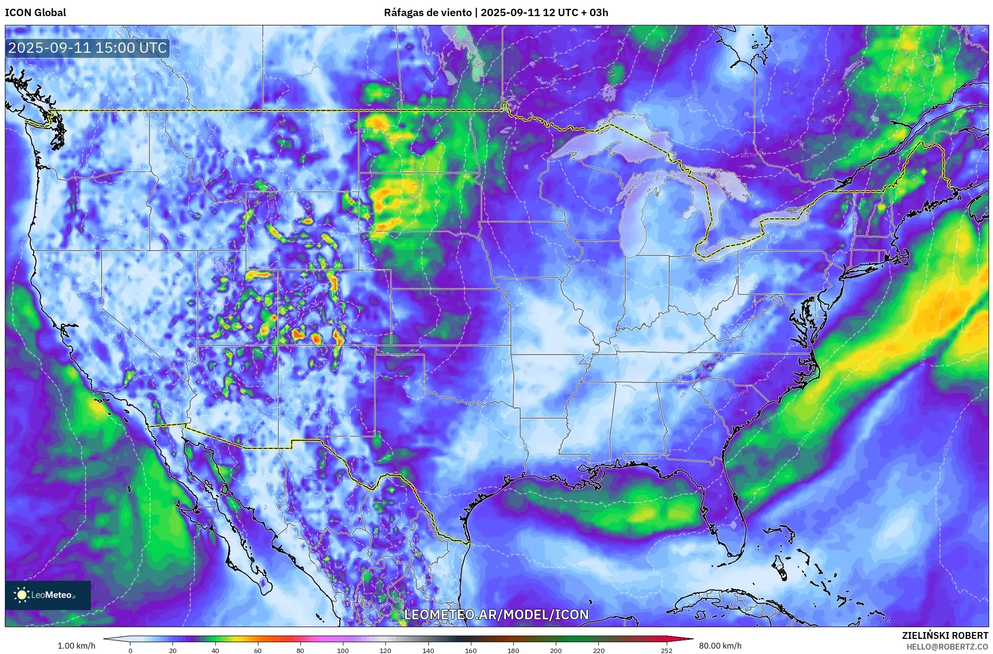 ICON model - Estados Unidos, Ráfagas de viento