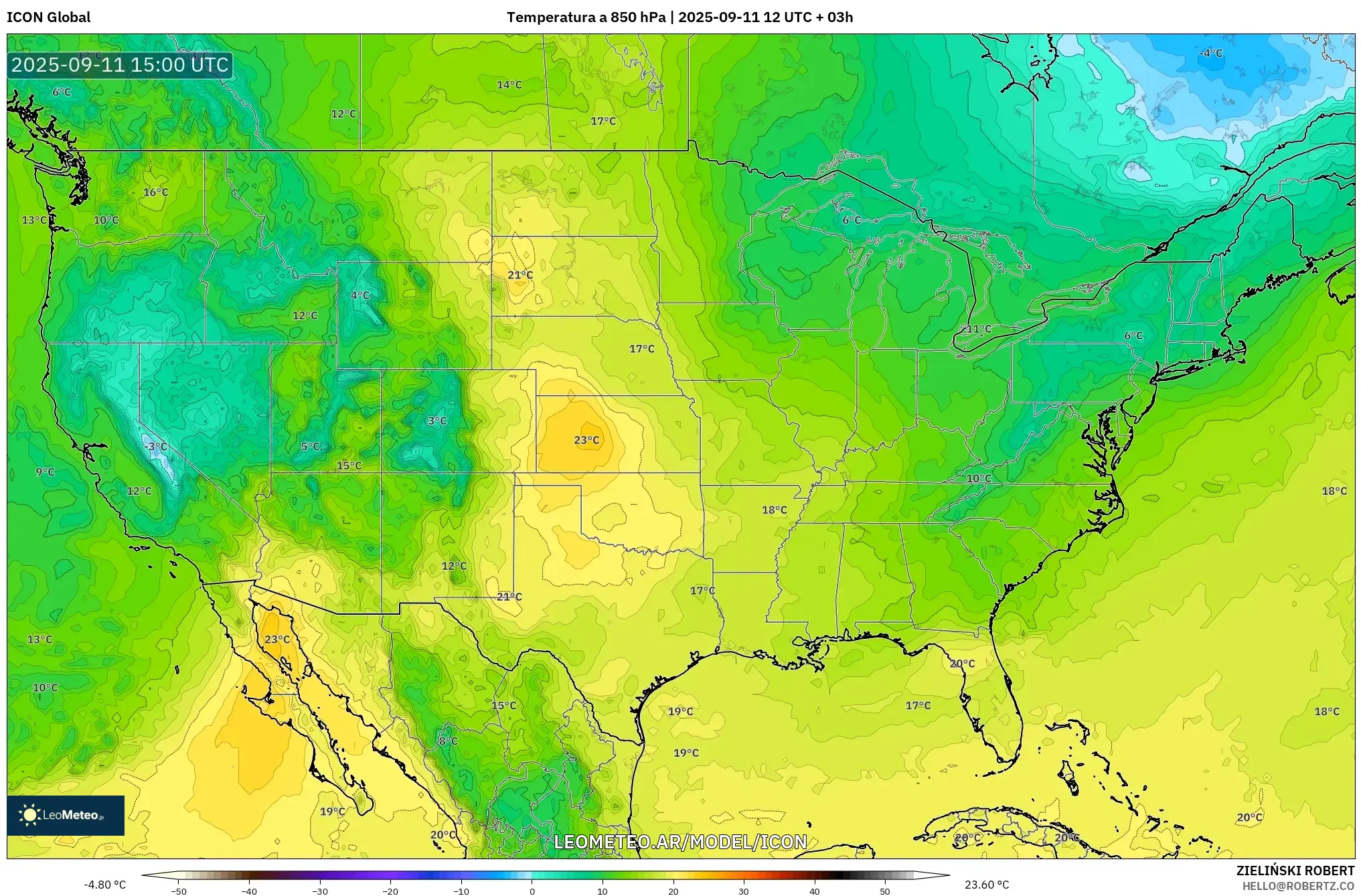 ICON model - Estados Unidos, Temperatura a 850 hPa ICON model - Estados Unidos, Temperatura a 850 hPa