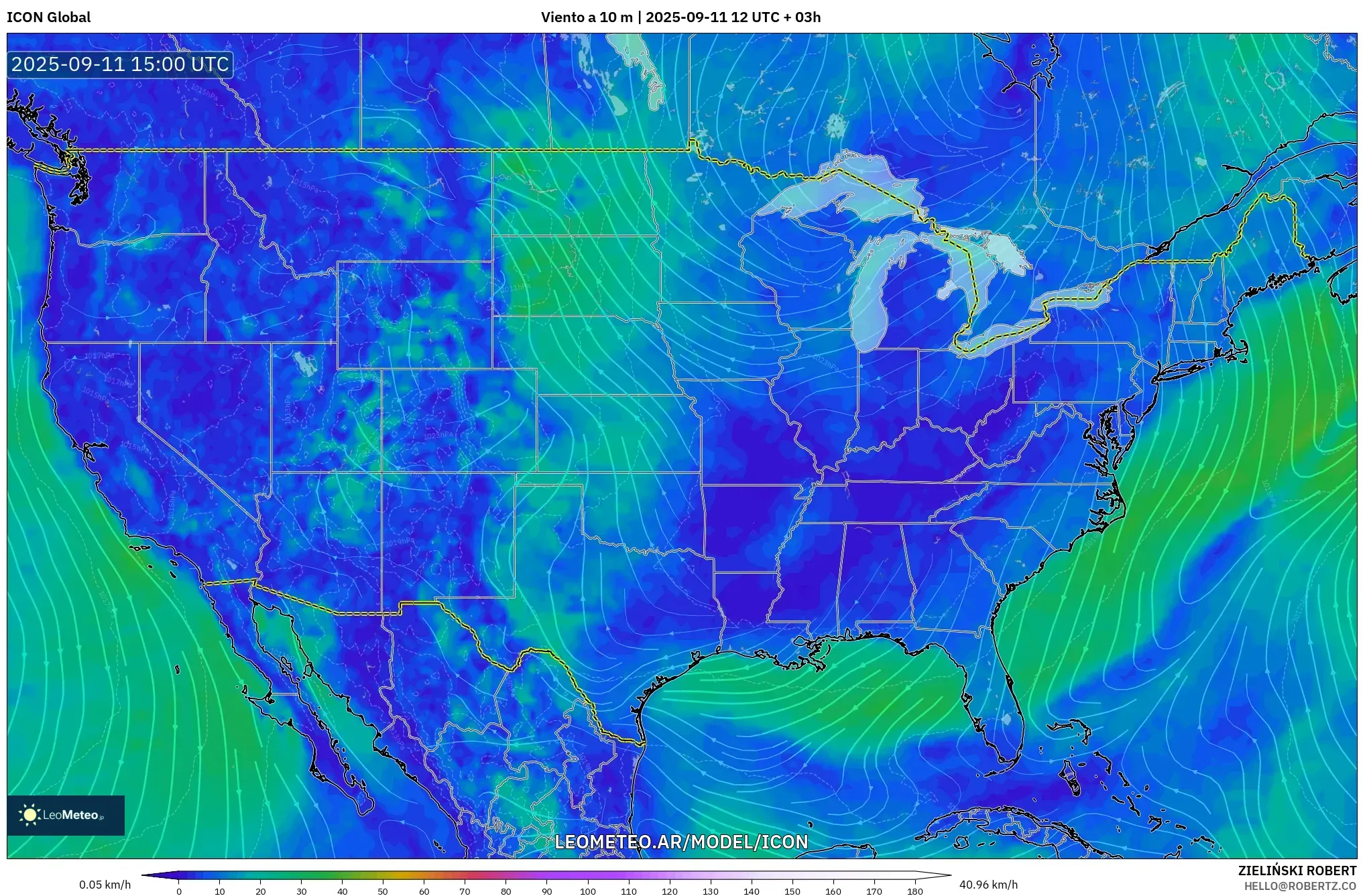 ICON model - Estados Unidos, Viento a 10 m