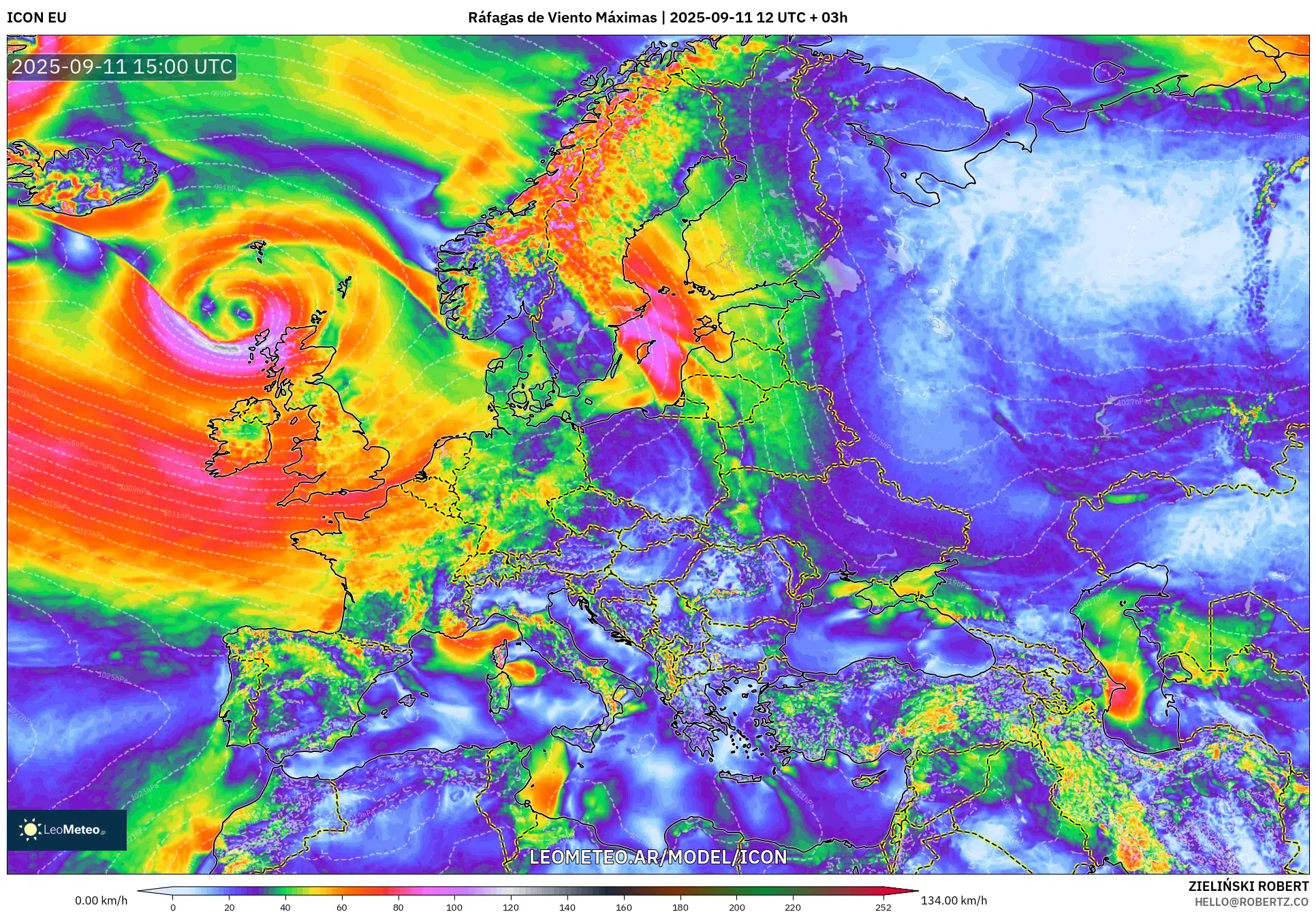 ICON model - Europa, Ráfagas de Viento Máximas