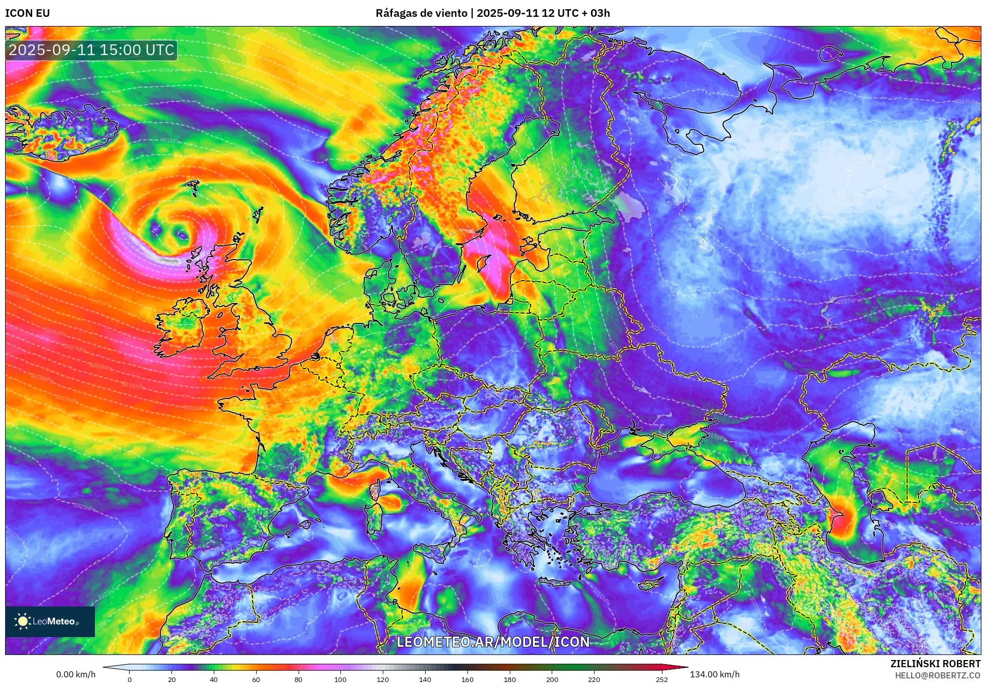 ICON model - Europa, Ráfagas de viento