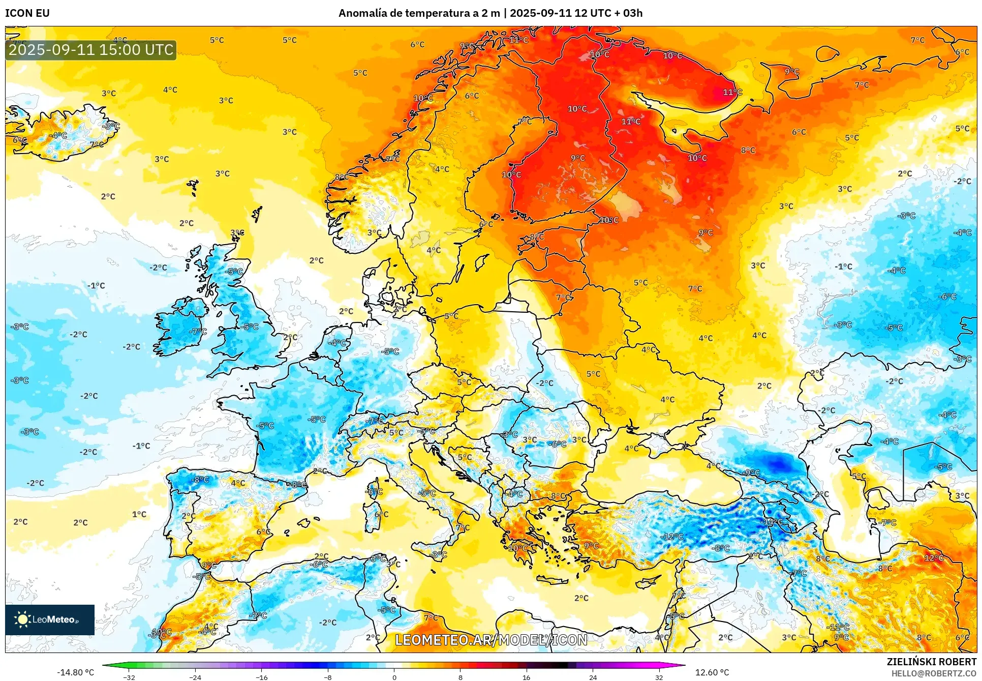 ICON model - Europa, Anomalía de temperatura a 2 m