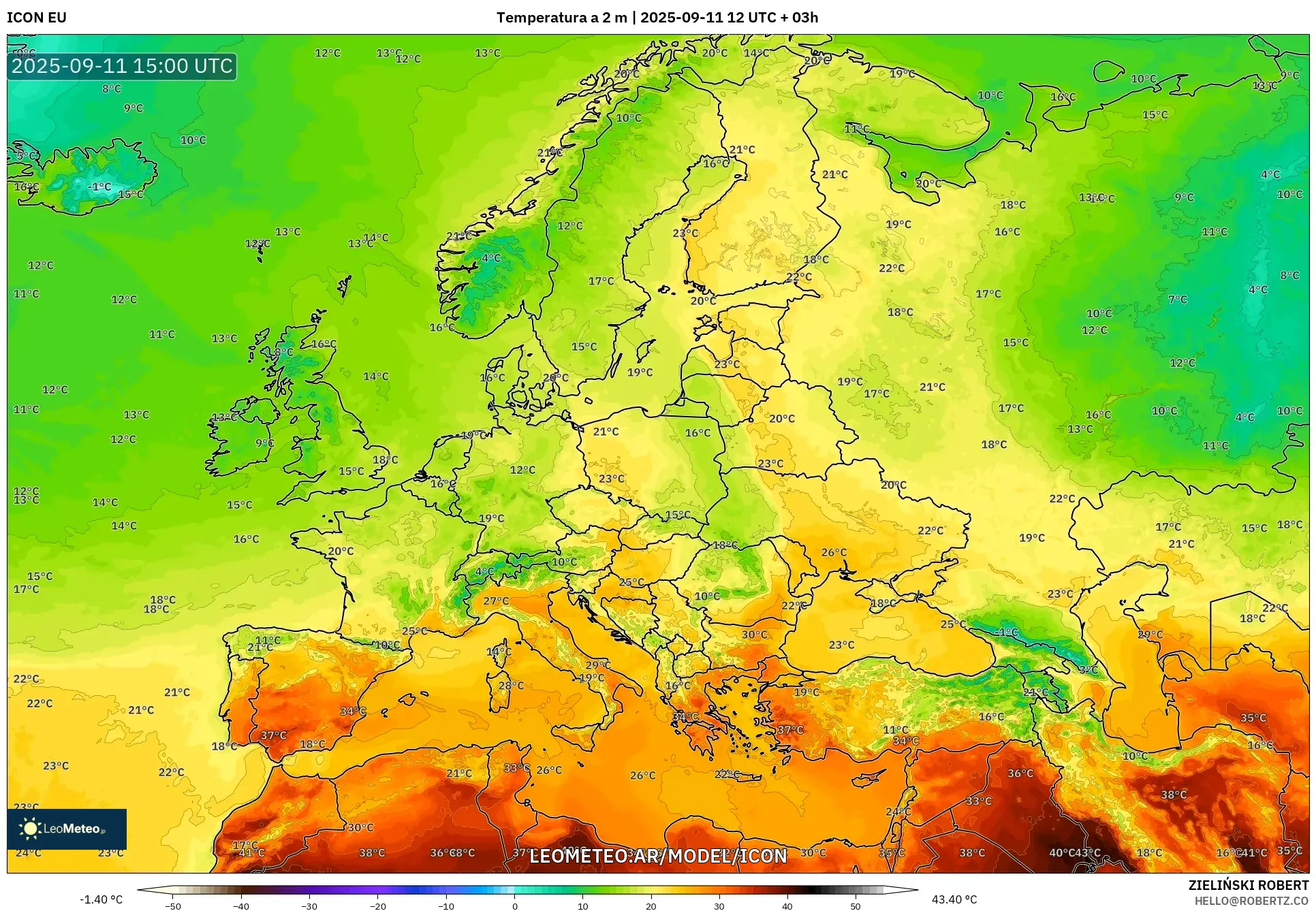 ICON model - Europa, Temperatura a 2 m