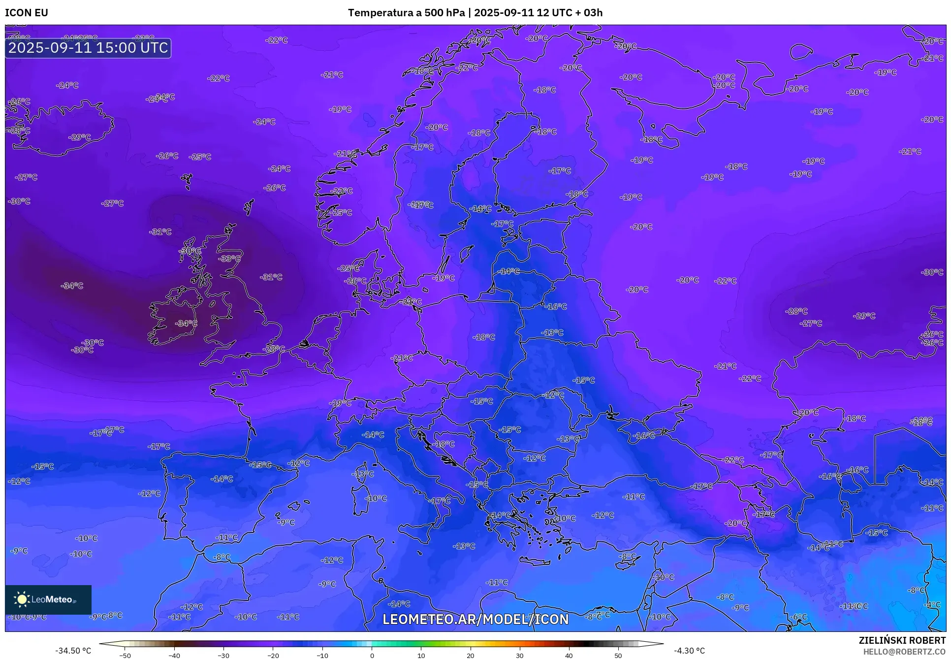 ICON model - Europa, Temperatura a 500 hPa