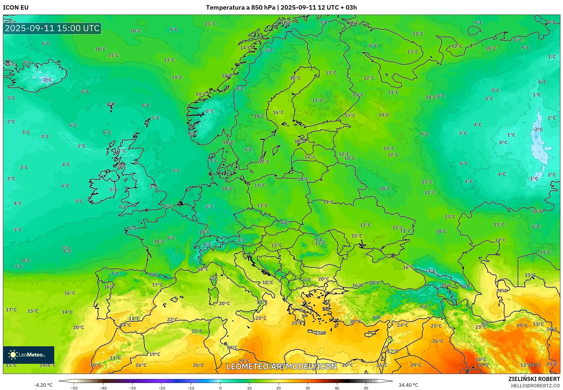 ICON model - Europa, Temperatura a 850 hPa