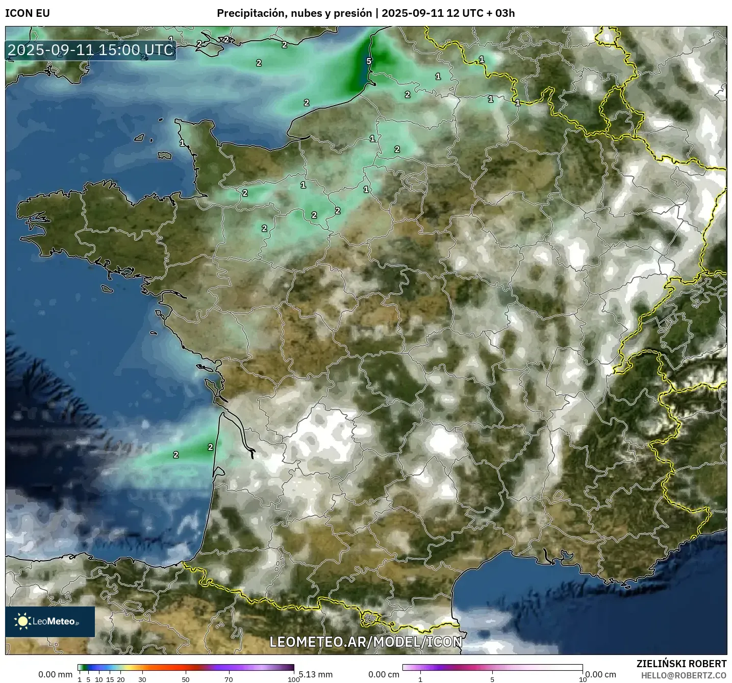 ICON model - Francia, Precipitación, nubes y presión