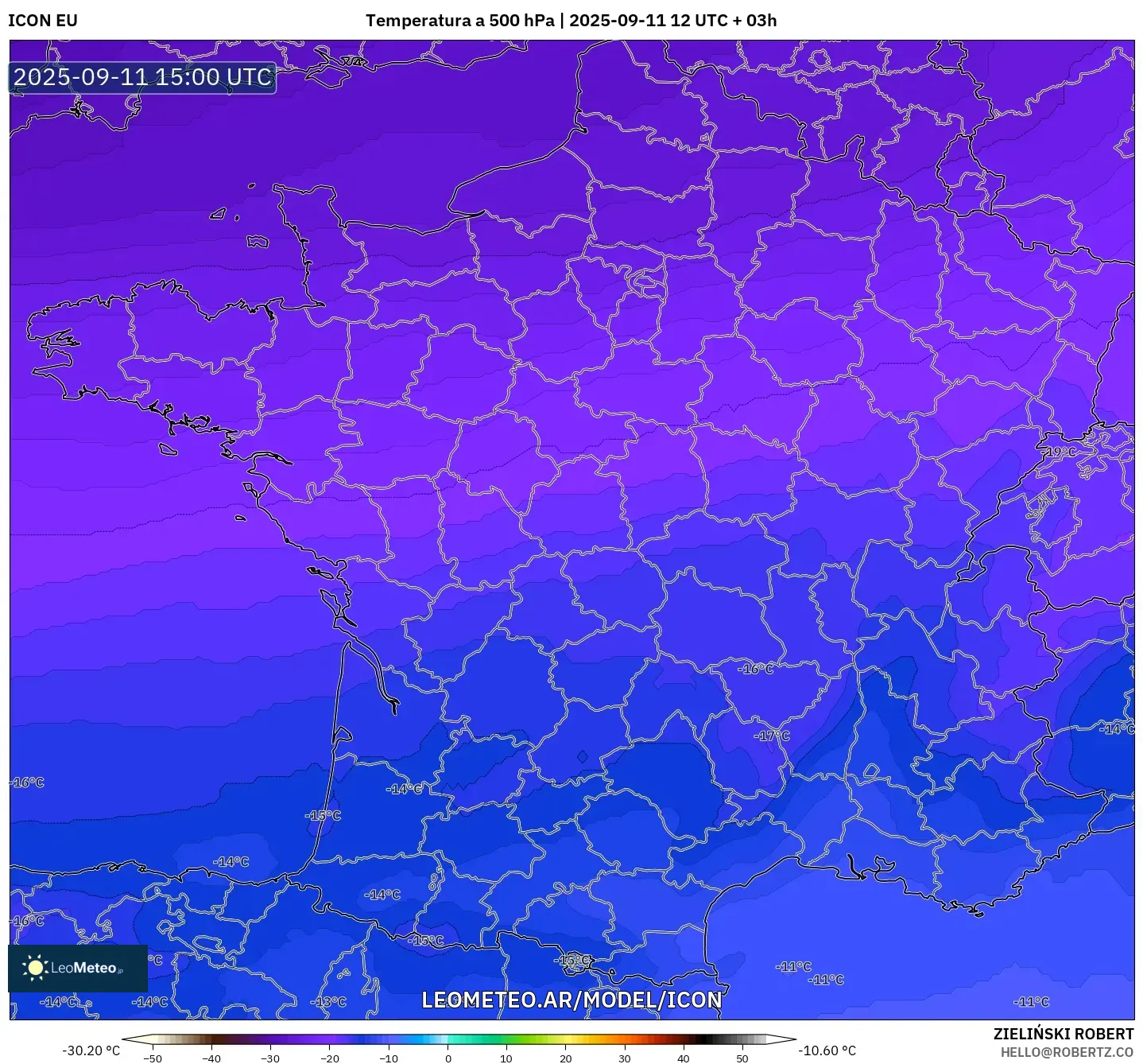ICON model - Francia, Temperatura a 500 hPa