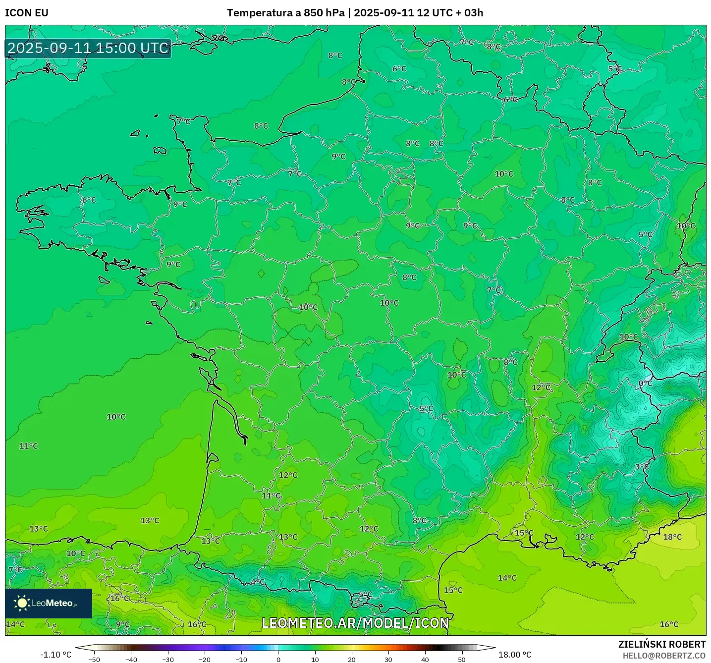 ICON model - Francia, Temperatura a 850 hPa
