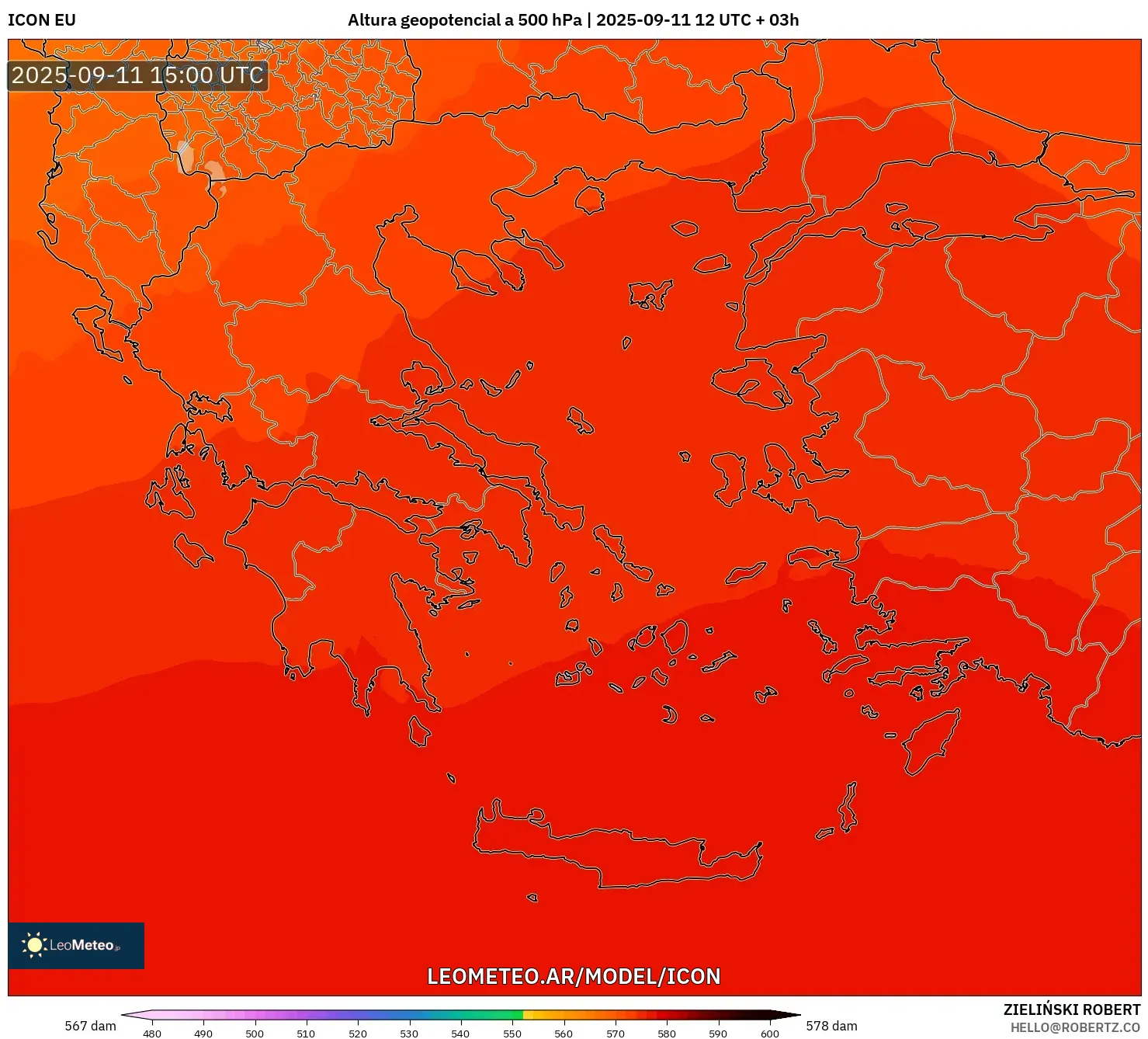ICON model - Grecia, Altura geopotencial a 500 hPa