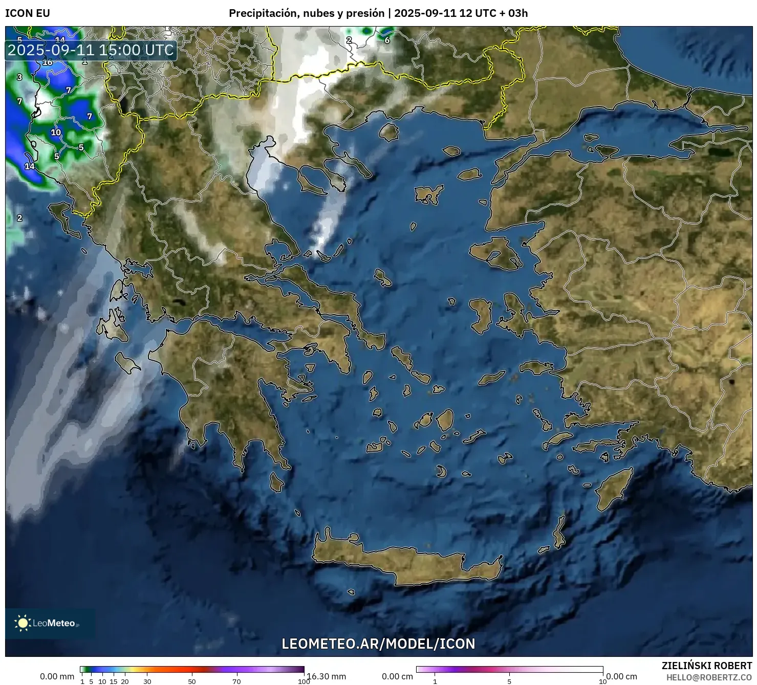 ICON model - Grecia, Precipitación, nubes y presión