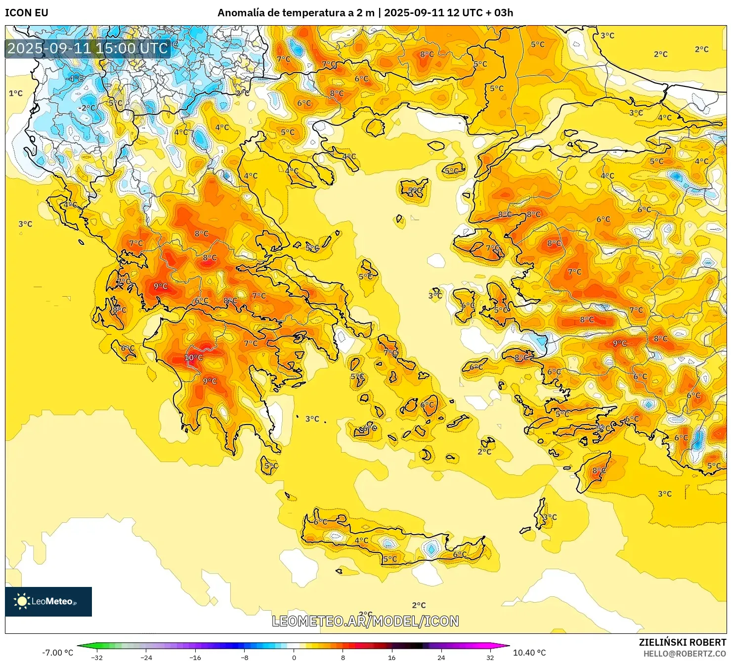 ICON model - Grecia, Anomalía de temperatura a 2 m