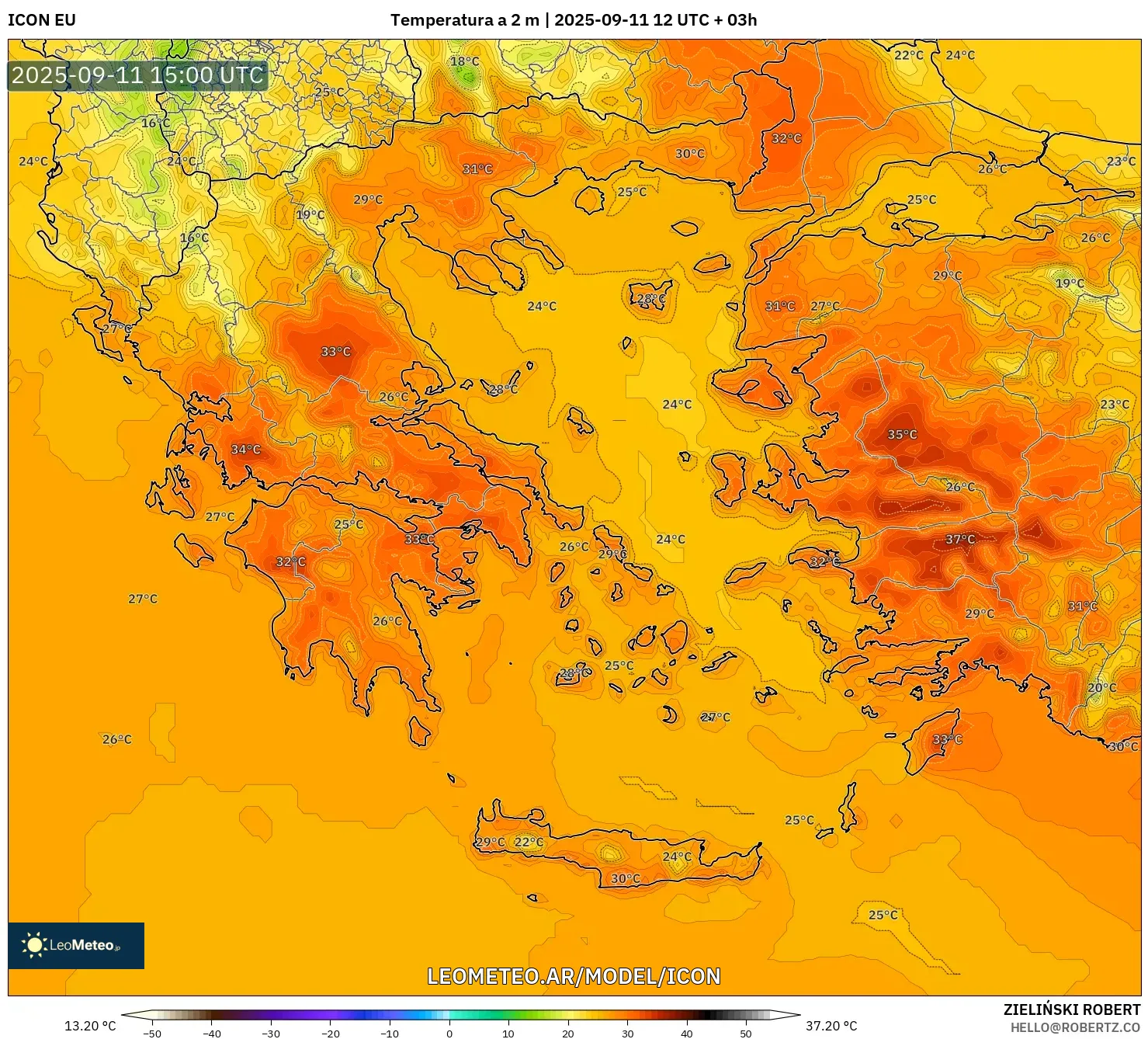ICON model - Grecia, Temperatura a 2 m