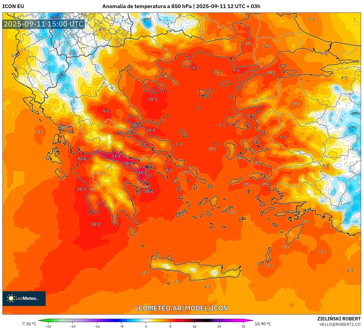 ICON model - Grecia, Anomalía de temperatura a 850 hPa