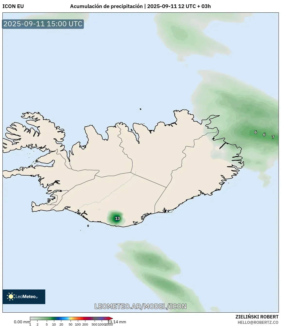 ICON model - Islandia, Acumulación de precipitación