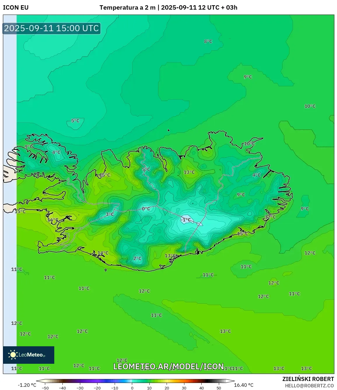 ICON model - Islandia, Temperatura a 2 m
