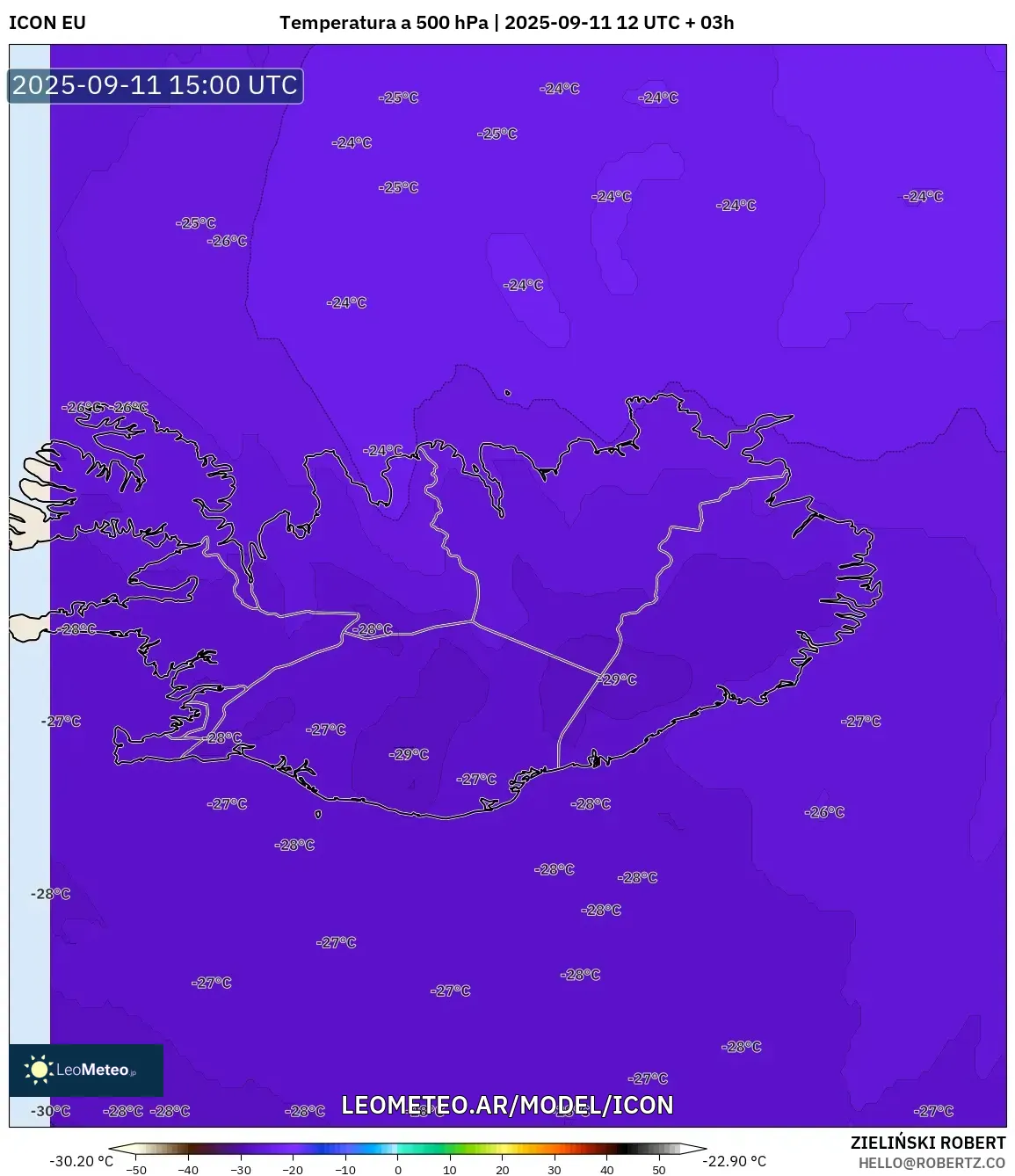 ICON model - Islandia, Temperatura a 500 hPa