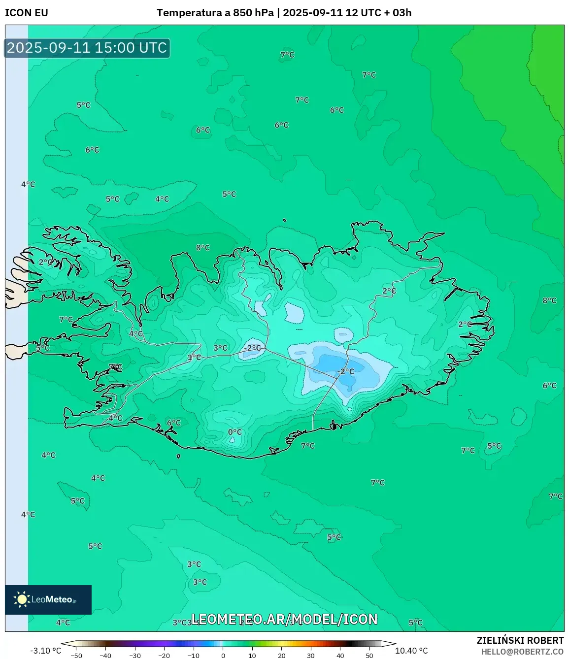 ICON model - Islandia, Temperatura a 850 hPa