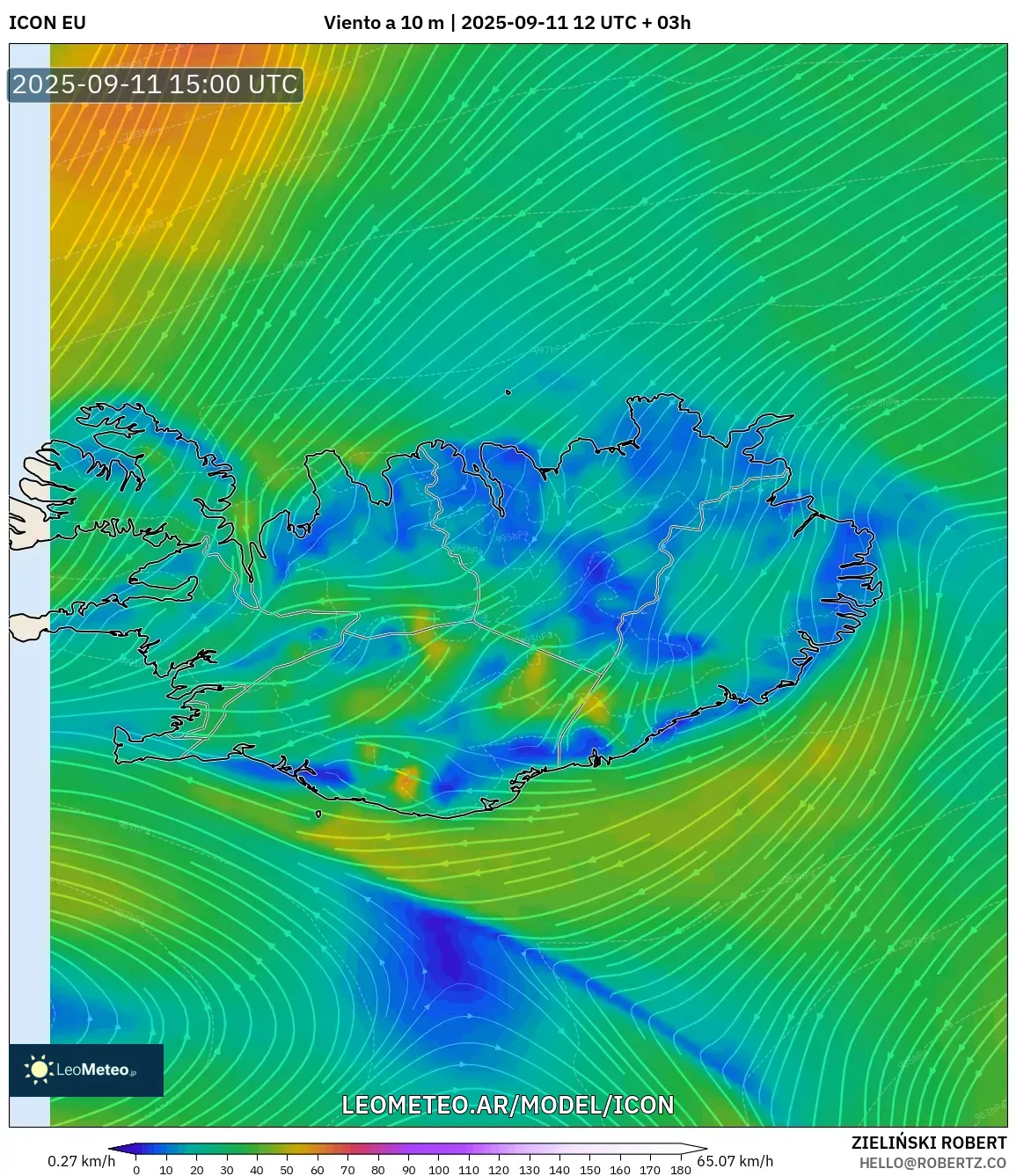 ICON model - Islandia, Viento a 10 m